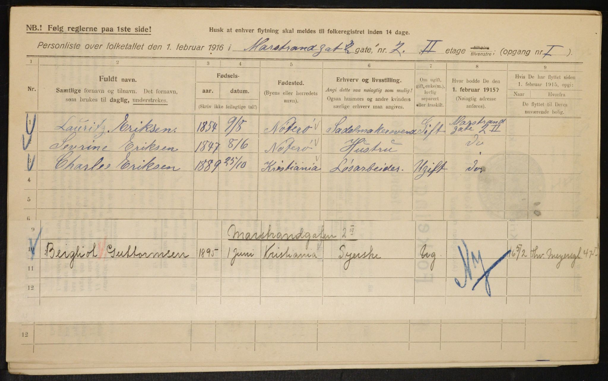 OBA, Municipal Census 1916 for Kristiania, 1916, p. 66333