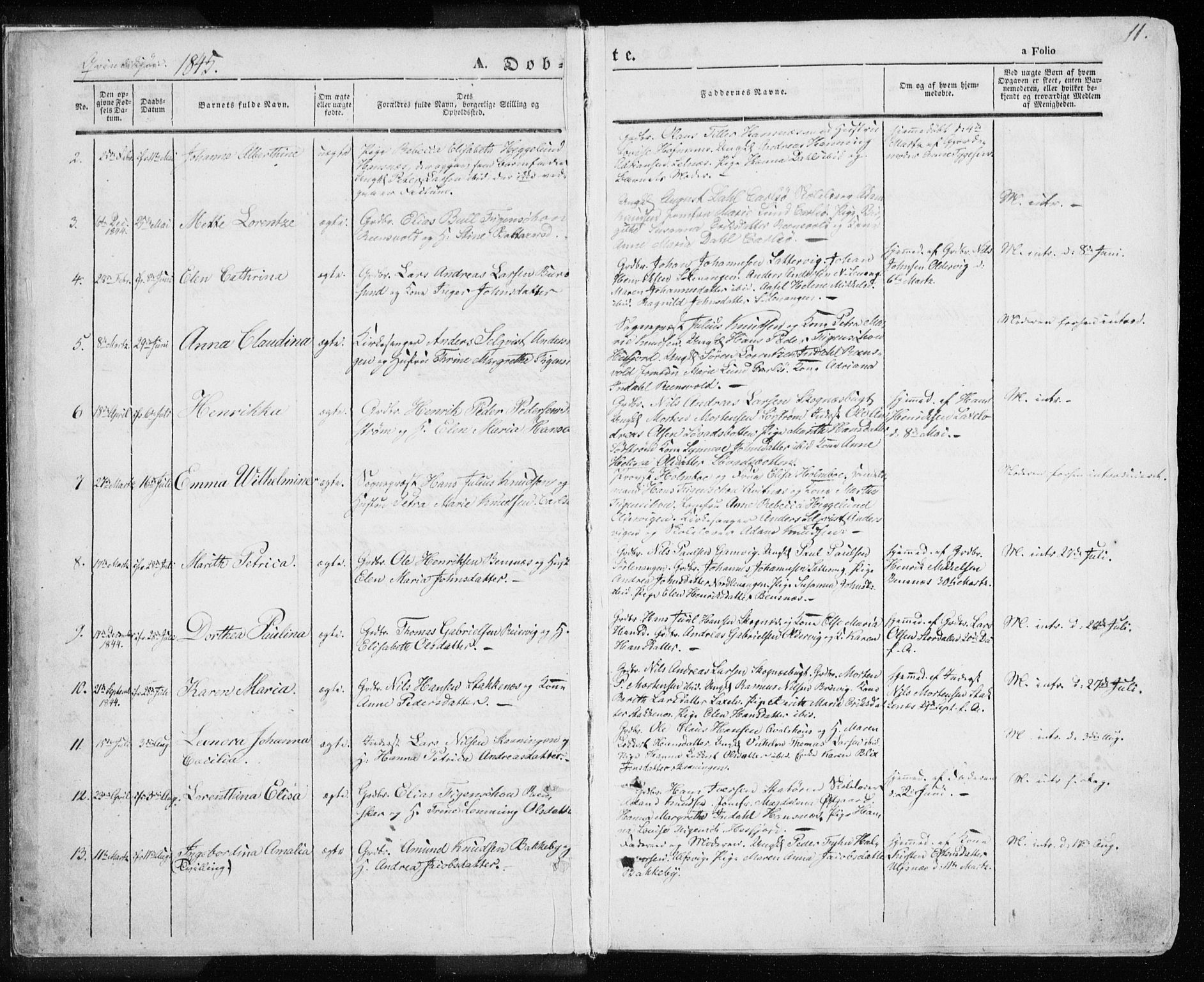 Karlsøy sokneprestembete, SATØ/S-1299/H/Ha/Haa/L0003kirke: Parish register (official) no. 3, 1843-1860, p. 11