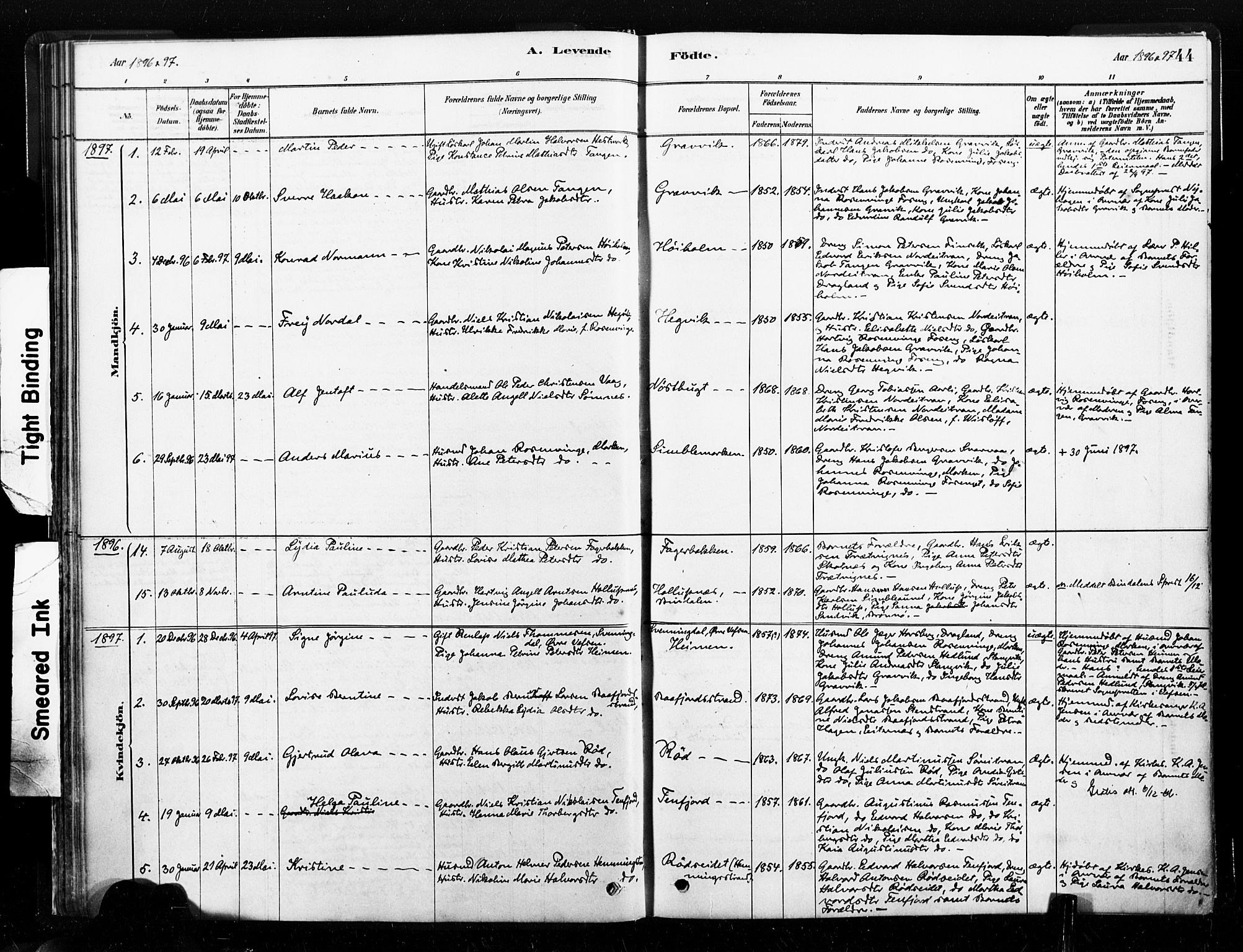 Ministerialprotokoller, klokkerbøker og fødselsregistre - Nord-Trøndelag, SAT/A-1458/789/L0705: Parish register (official) no. 789A01, 1878-1910, p. 44