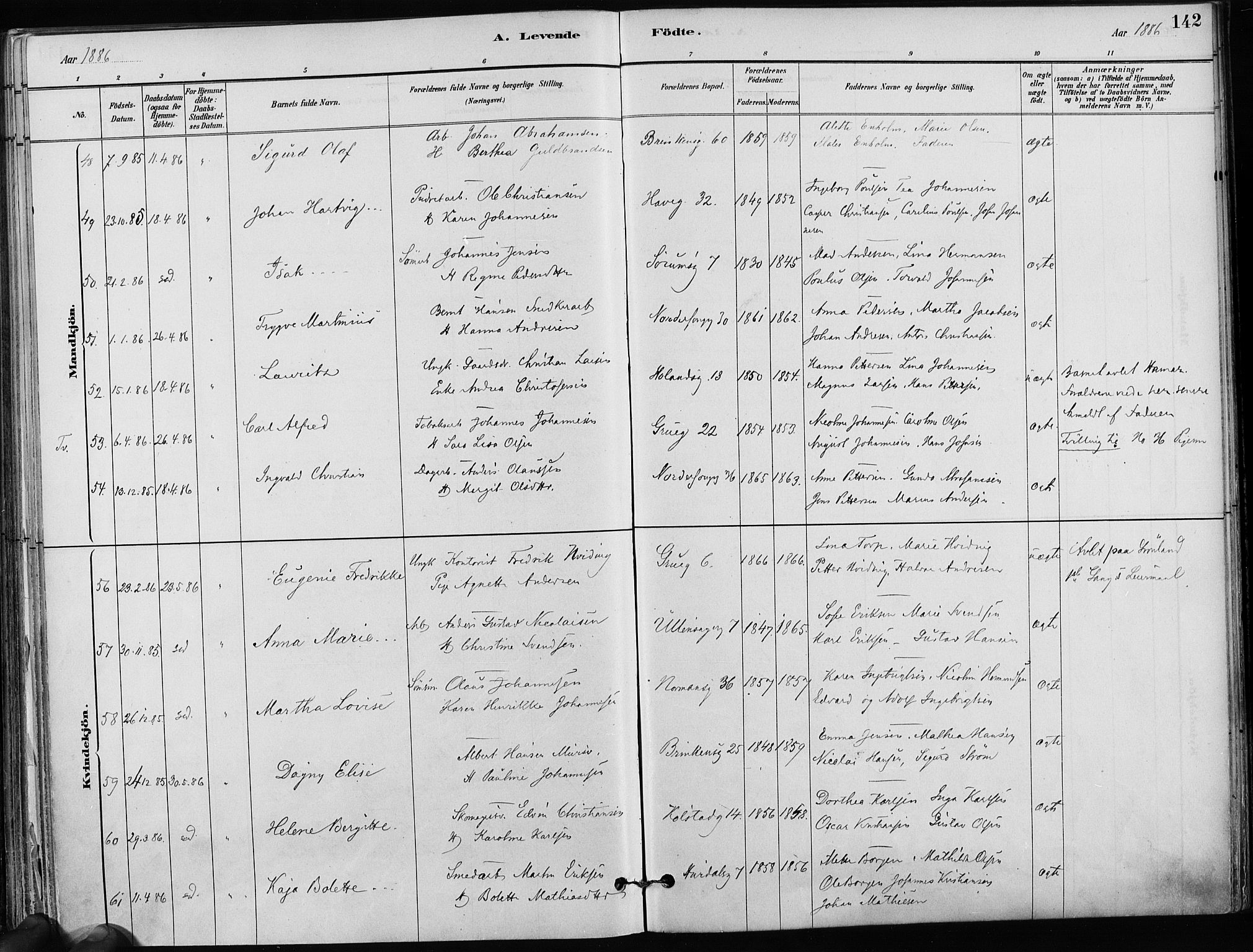 Kampen prestekontor Kirkebøker, SAO/A-10853/F/Fa/L0001: Parish register (official) no. I 1, 1880-1886, p. 142