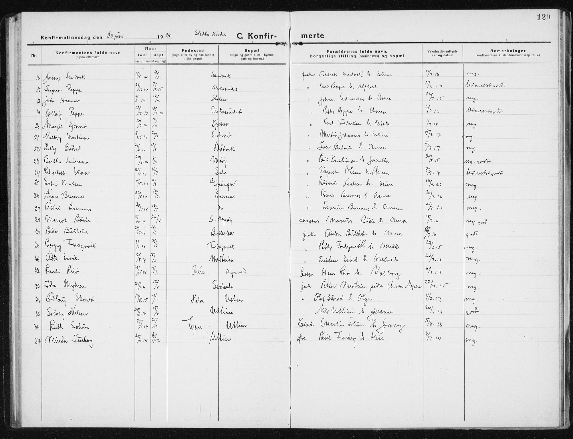 Ministerialprotokoller, klokkerbøker og fødselsregistre - Sør-Trøndelag, AV/SAT-A-1456/640/L0589: Parish register (copy) no. 640C06, 1922-1934, p. 129