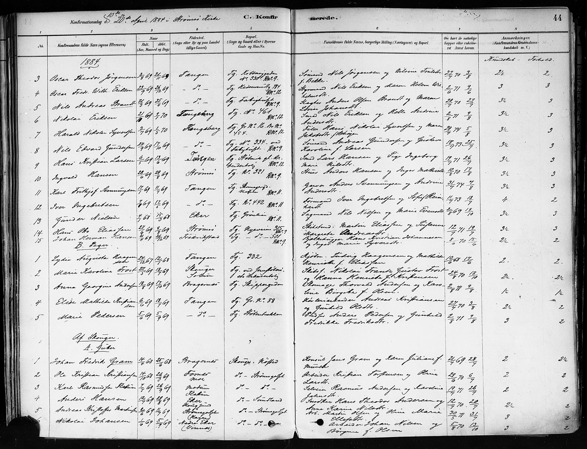 Strømsø kirkebøker, AV/SAKO-A-246/F/Fa/L0022: Parish register (official) no. I 22, 1879-1899, p. 44