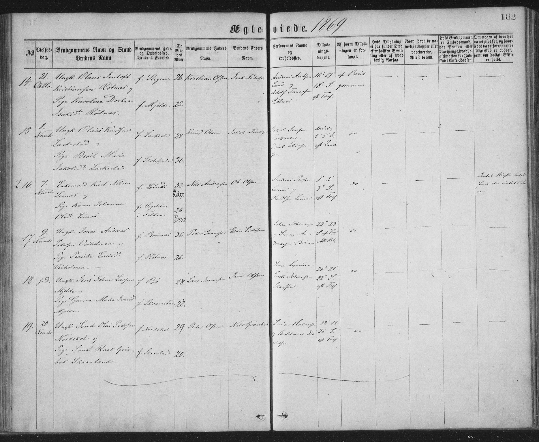 Ministerialprotokoller, klokkerbøker og fødselsregistre - Nordland, AV/SAT-A-1459/855/L0801: Parish register (official) no. 855A09, 1864-1874, p. 162