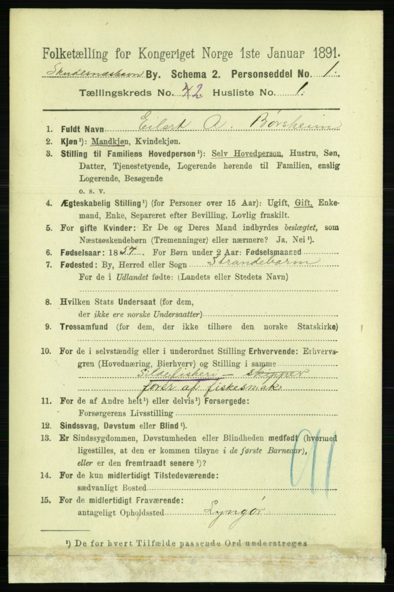 RA, 1891 census for 1104 Skudeneshavn, 1891, p. 529