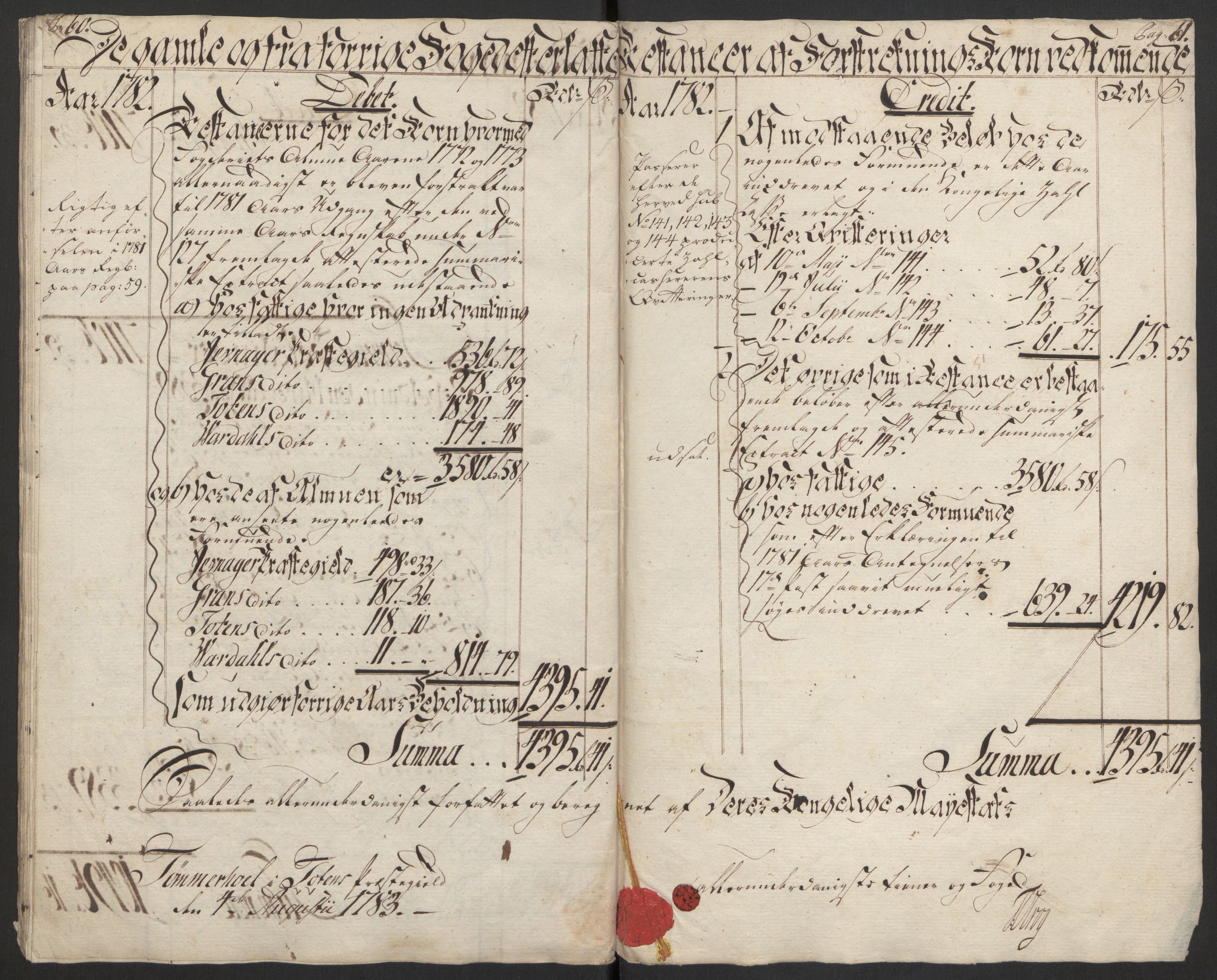 Rentekammeret inntil 1814, Reviderte regnskaper, Fogderegnskap, AV/RA-EA-4092/R19/L1369: Fogderegnskap Toten, Hadeland og Vardal, 1782, p. 32