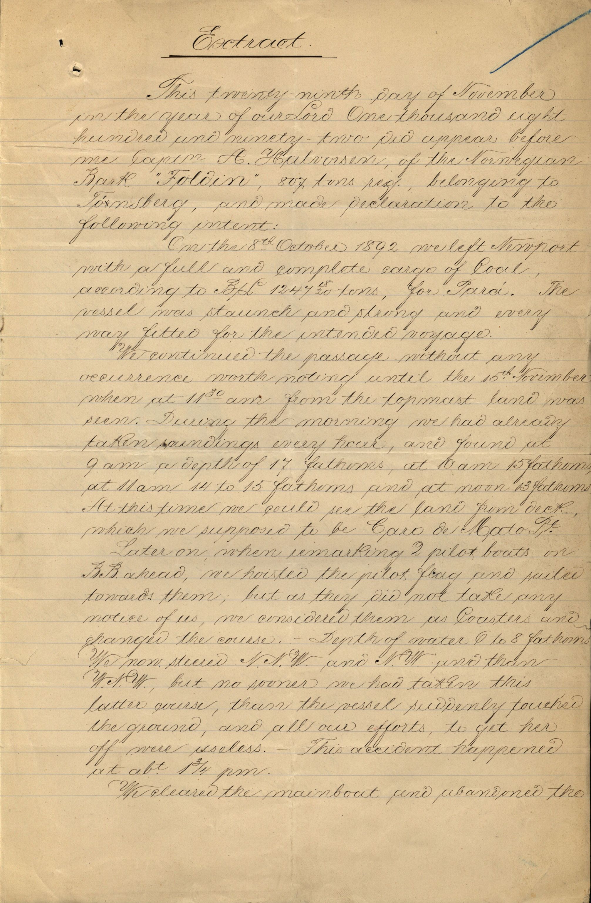 Pa 63 - Østlandske skibsassuranceforening, VEMU/A-1079/G/Ga/L0029/0007: Havaridokumenter / Diamant, Foldin, Aise, Florida, Flora, 1892, p. 112