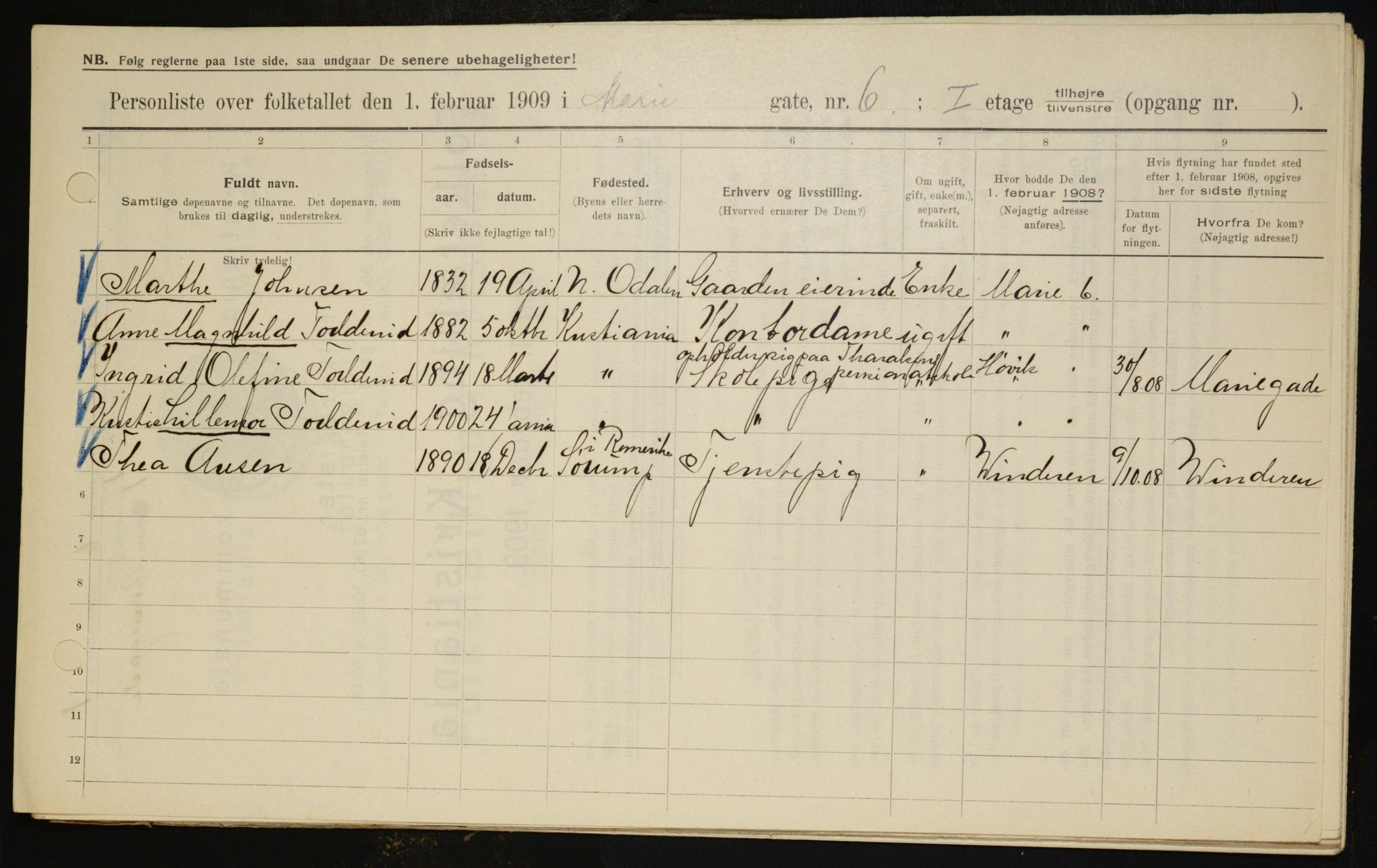 OBA, Municipal Census 1909 for Kristiania, 1909, p. 56906