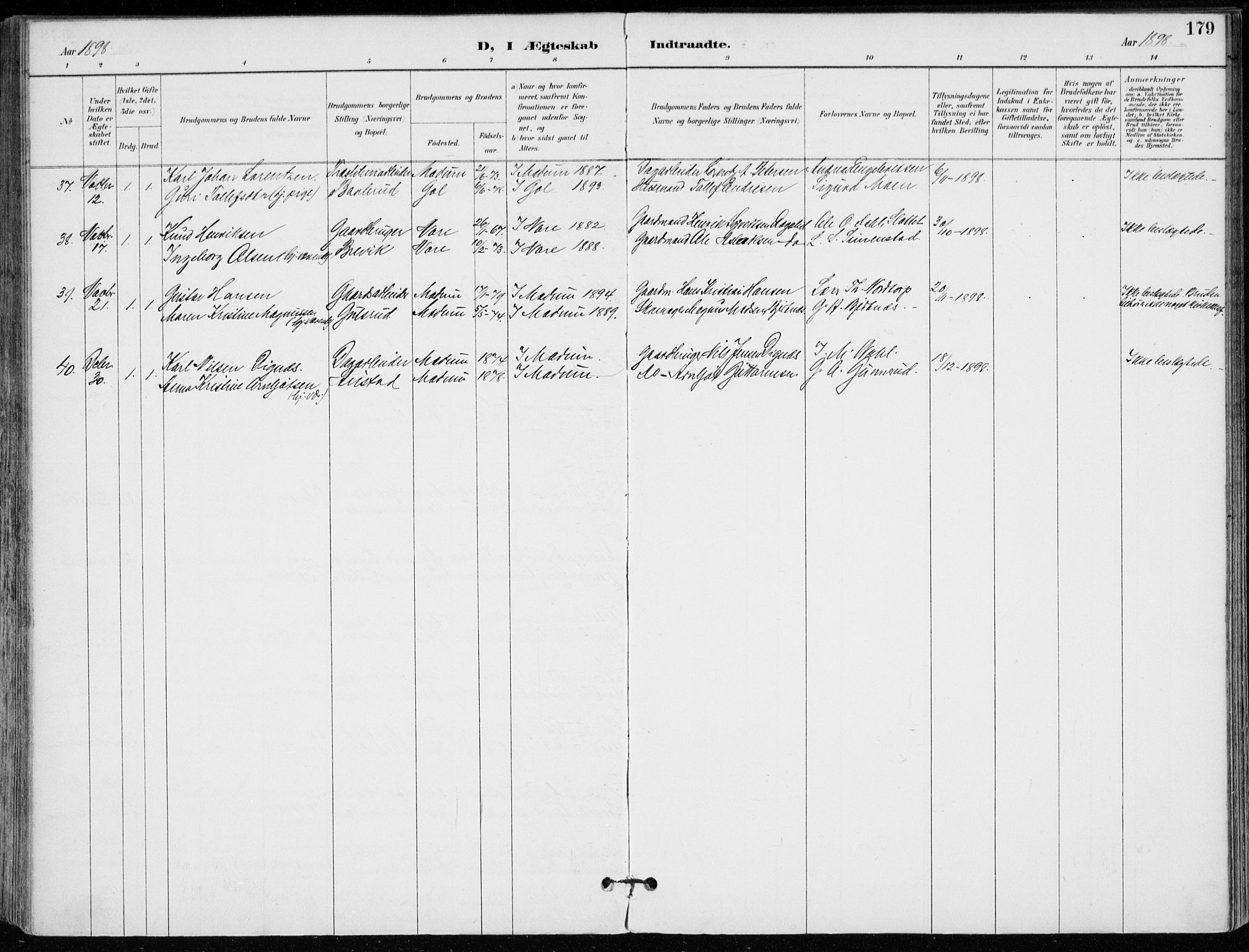 Modum kirkebøker, AV/SAKO-A-234/F/Fa/L0012: Parish register (official) no. 12, 1890-1898, p. 179