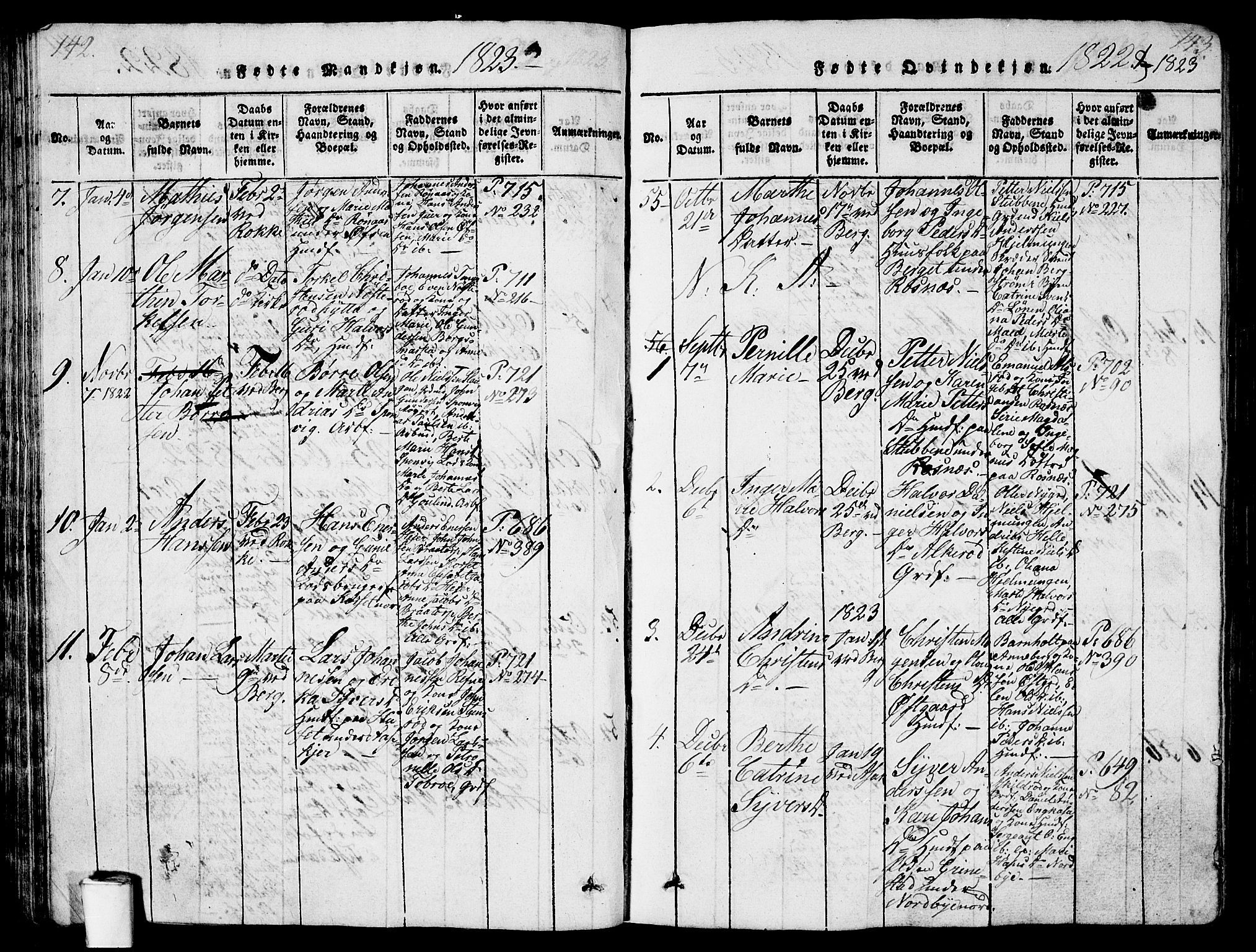 Berg prestekontor Kirkebøker, SAO/A-10902/G/Ga/L0001: Parish register (copy) no. I 1, 1815-1832, p. 142-143