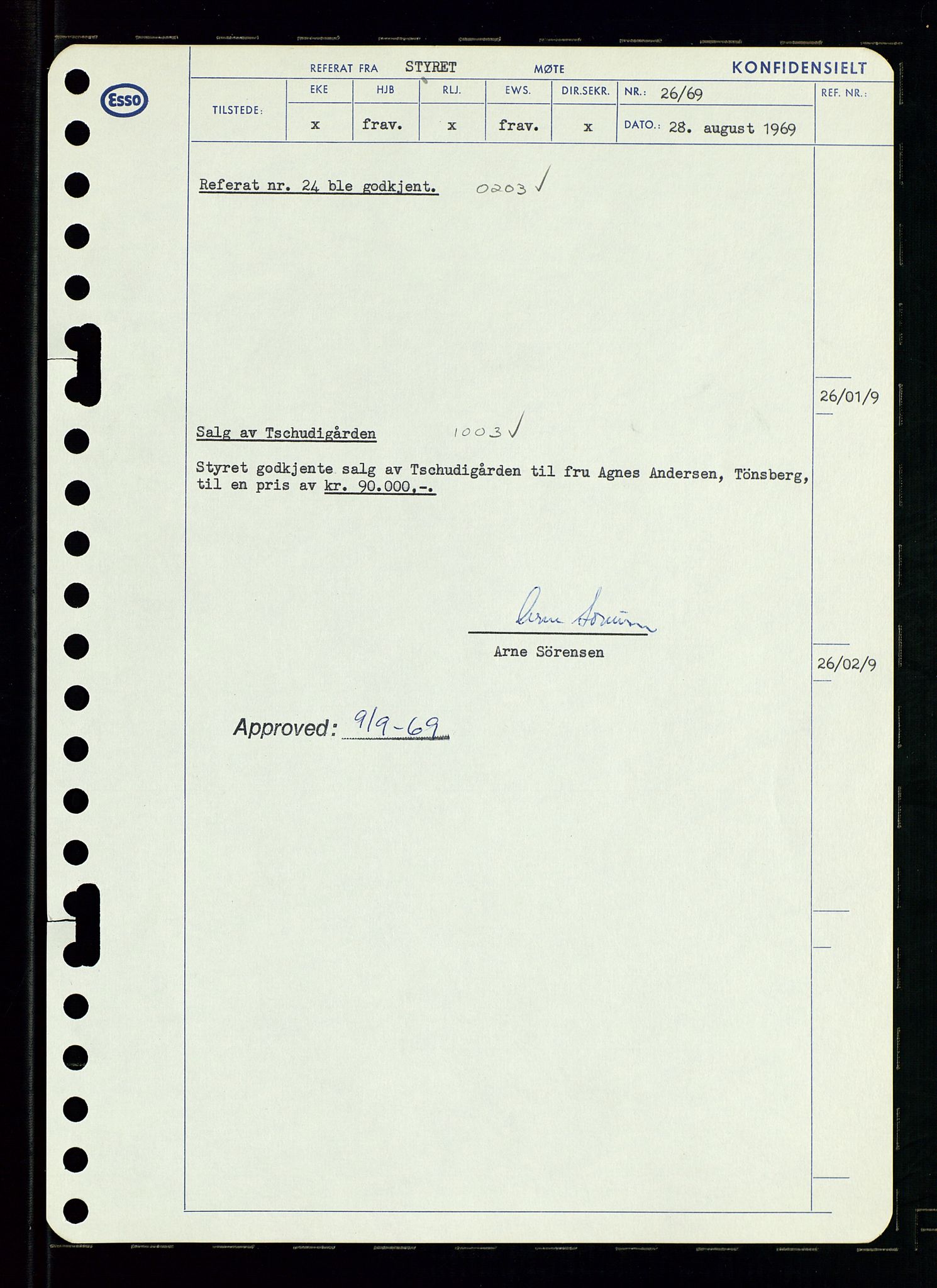 Pa 0982 - Esso Norge A/S, AV/SAST-A-100448/A/Aa/L0003/0001: Den administrerende direksjon Board minutes (styrereferater) og Bedriftforsamlingsprotokoll / Den administrerende direksjon Board minutes (styrereferater), 1969, p. 29