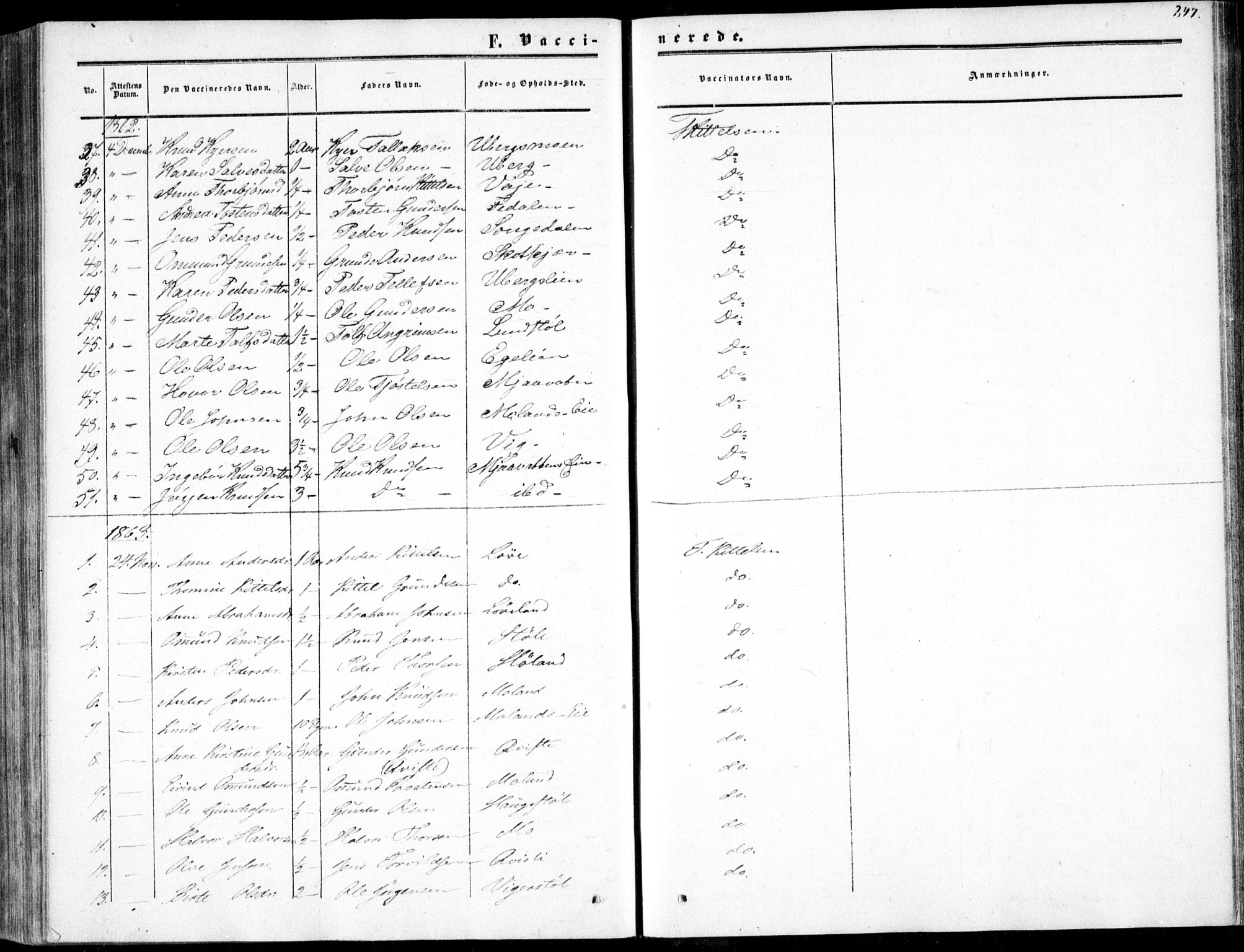 Gjerstad sokneprestkontor, AV/SAK-1111-0014/F/Fa/Fab/L0003: Parish register (official) no. A 3, 1853-1878, p. 247