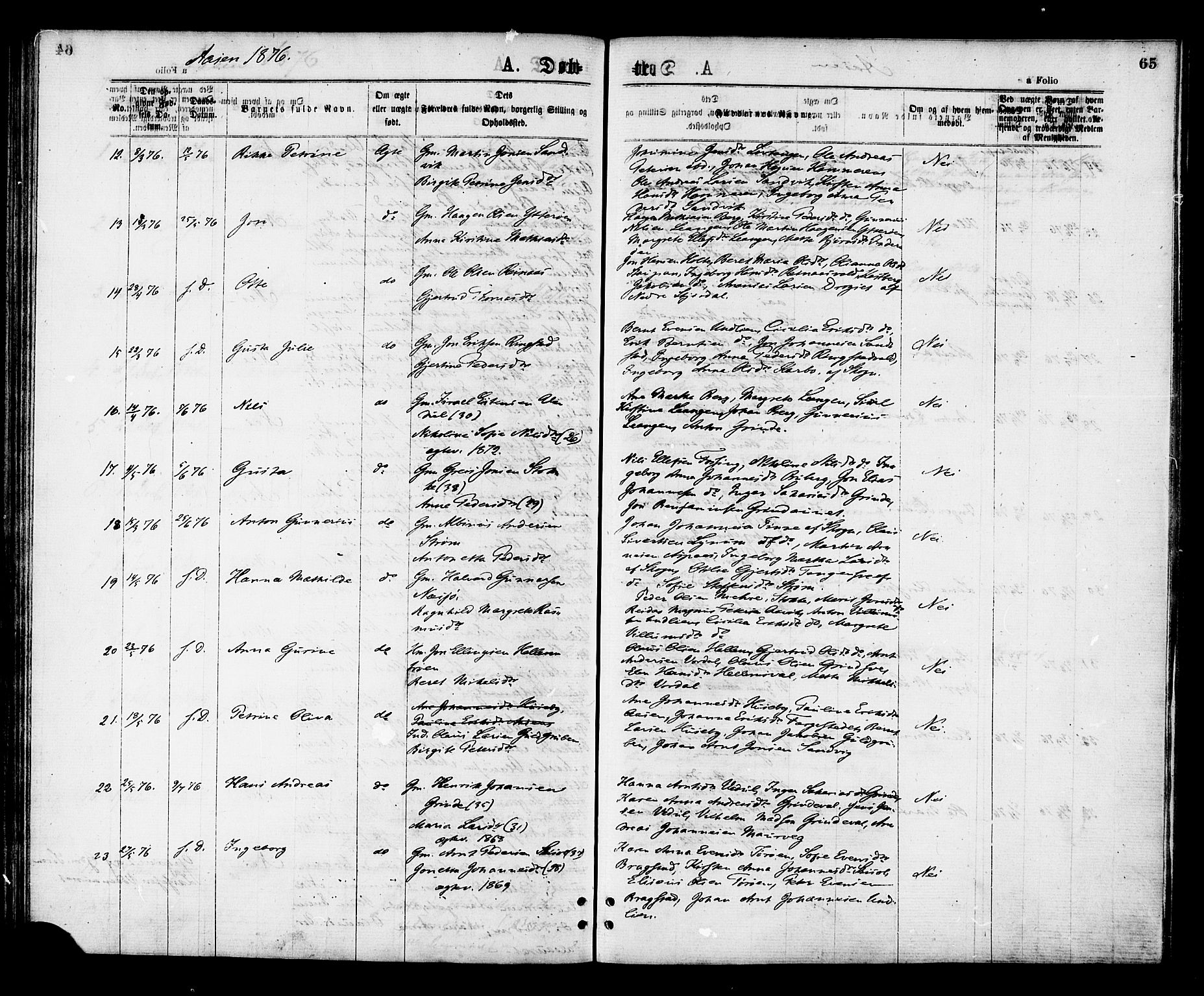 Ministerialprotokoller, klokkerbøker og fødselsregistre - Nord-Trøndelag, SAT/A-1458/713/L0118: Parish register (official) no. 713A08 /2, 1875-1877, p. 65