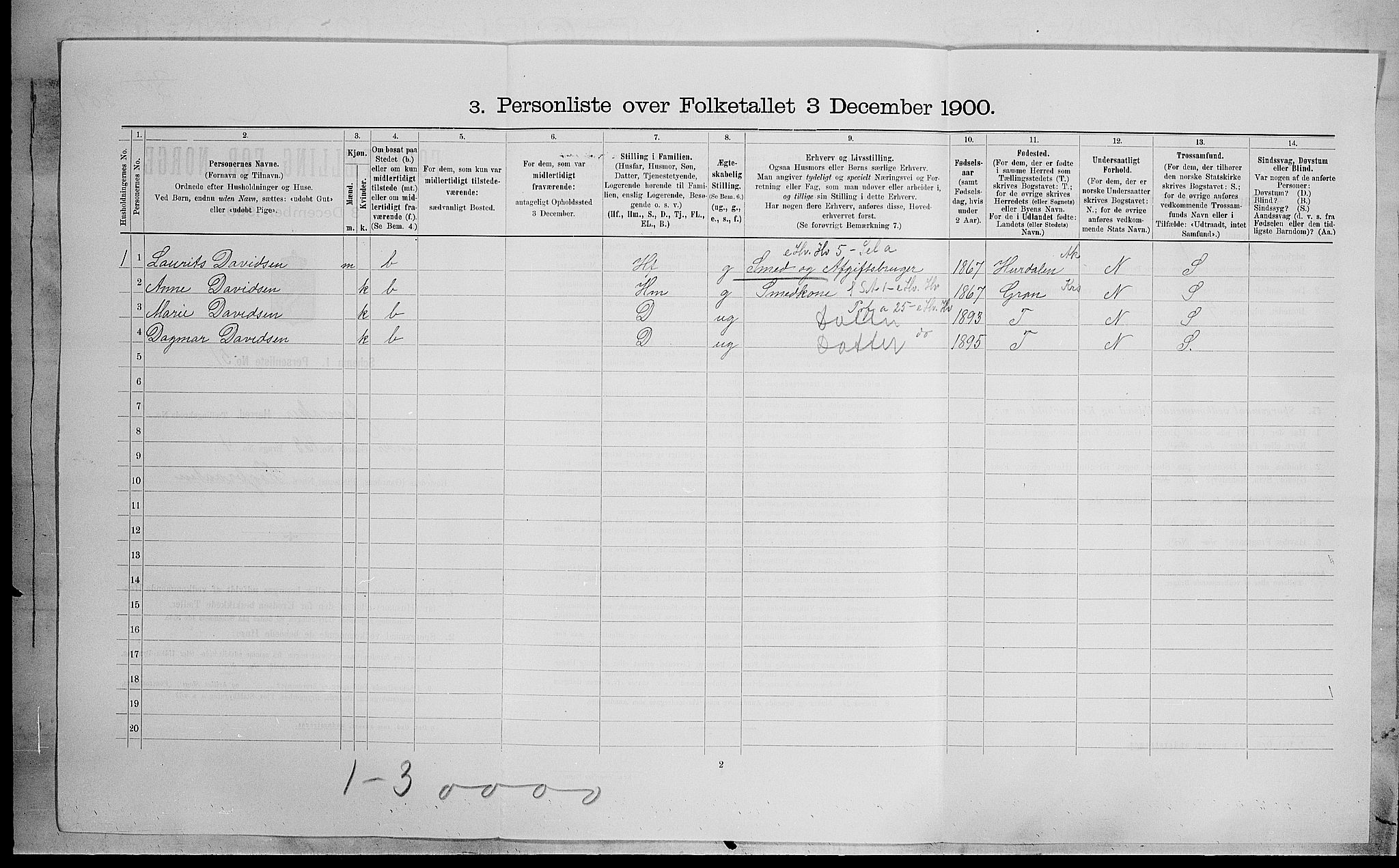 SAH, 1900 census for Jevnaker, 1900, p. 181
