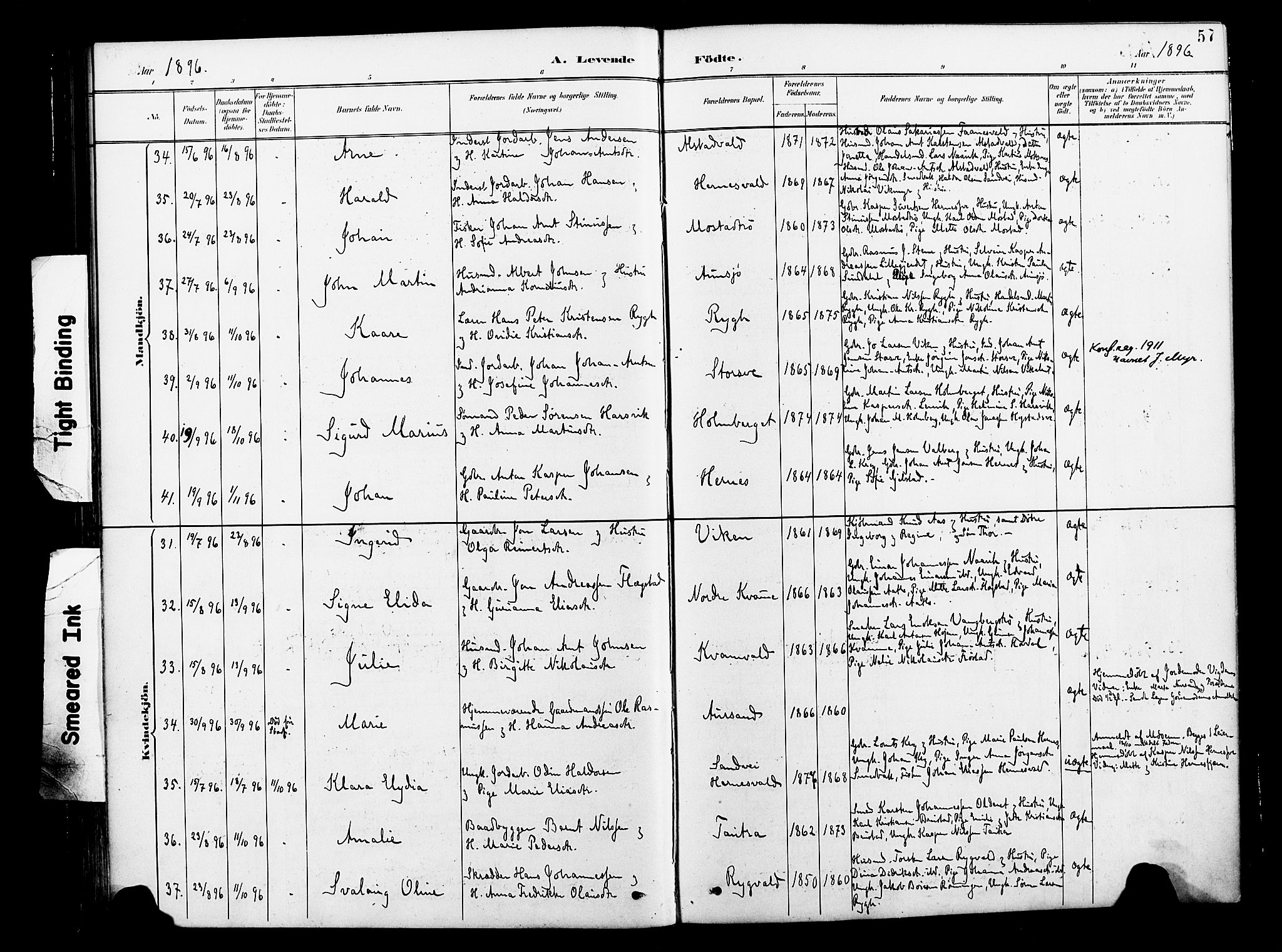 Ministerialprotokoller, klokkerbøker og fødselsregistre - Nord-Trøndelag, AV/SAT-A-1458/713/L0121: Parish register (official) no. 713A10, 1888-1898, p. 57