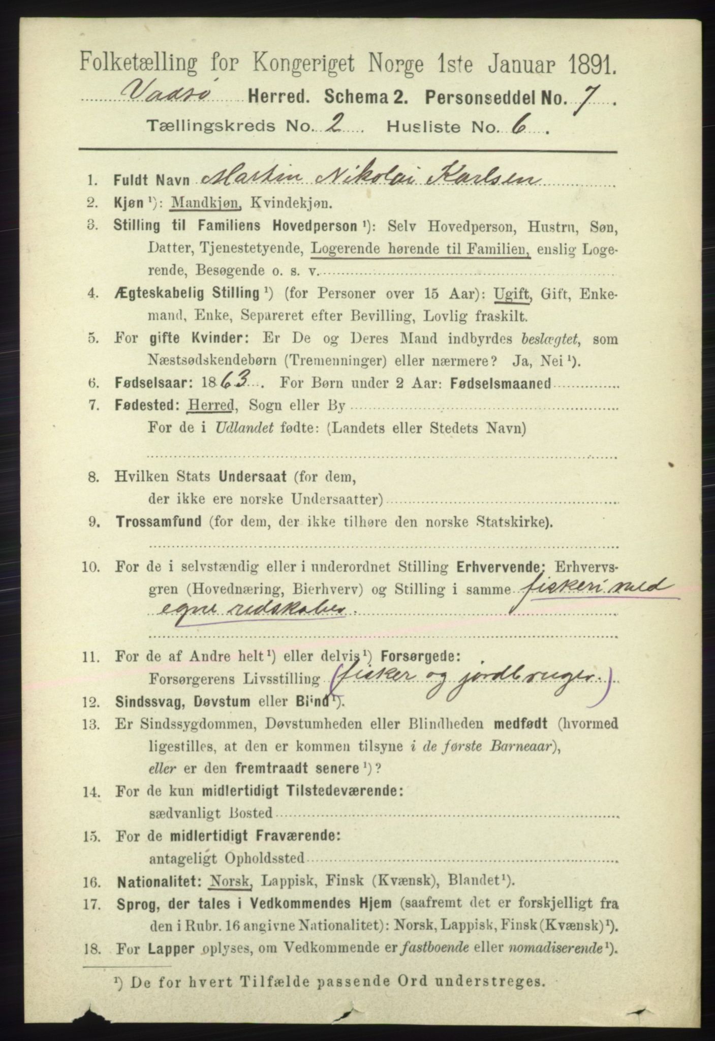 RA, 1891 census for 2029 Vadsø, 1891, p. 479
