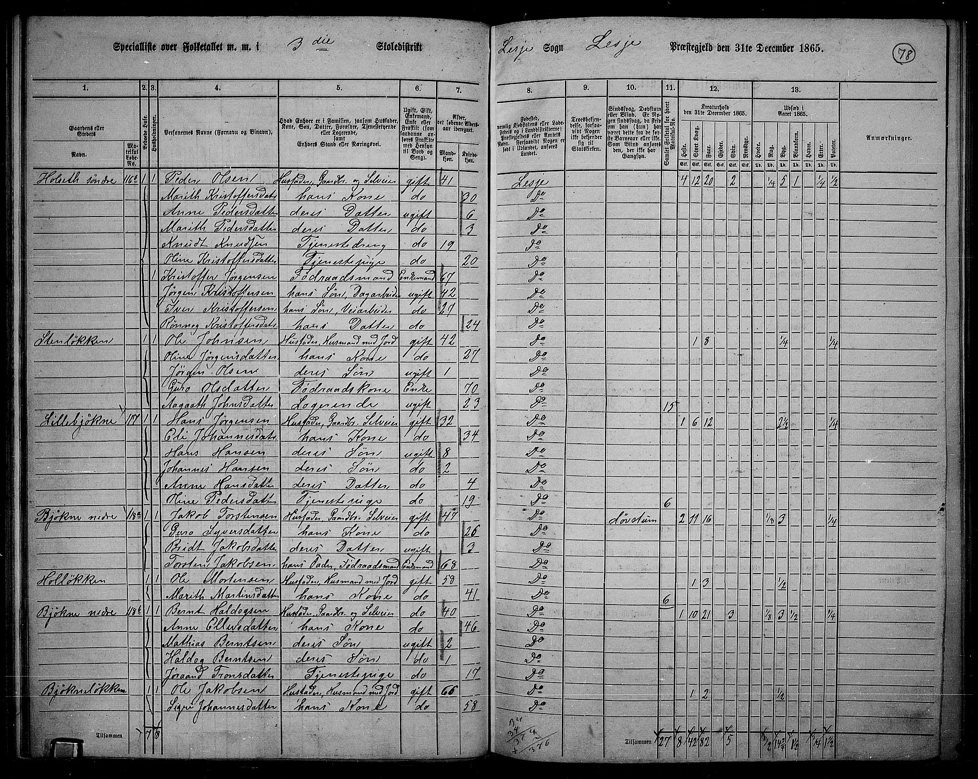 RA, 1865 census for Lesja, 1865, p. 68