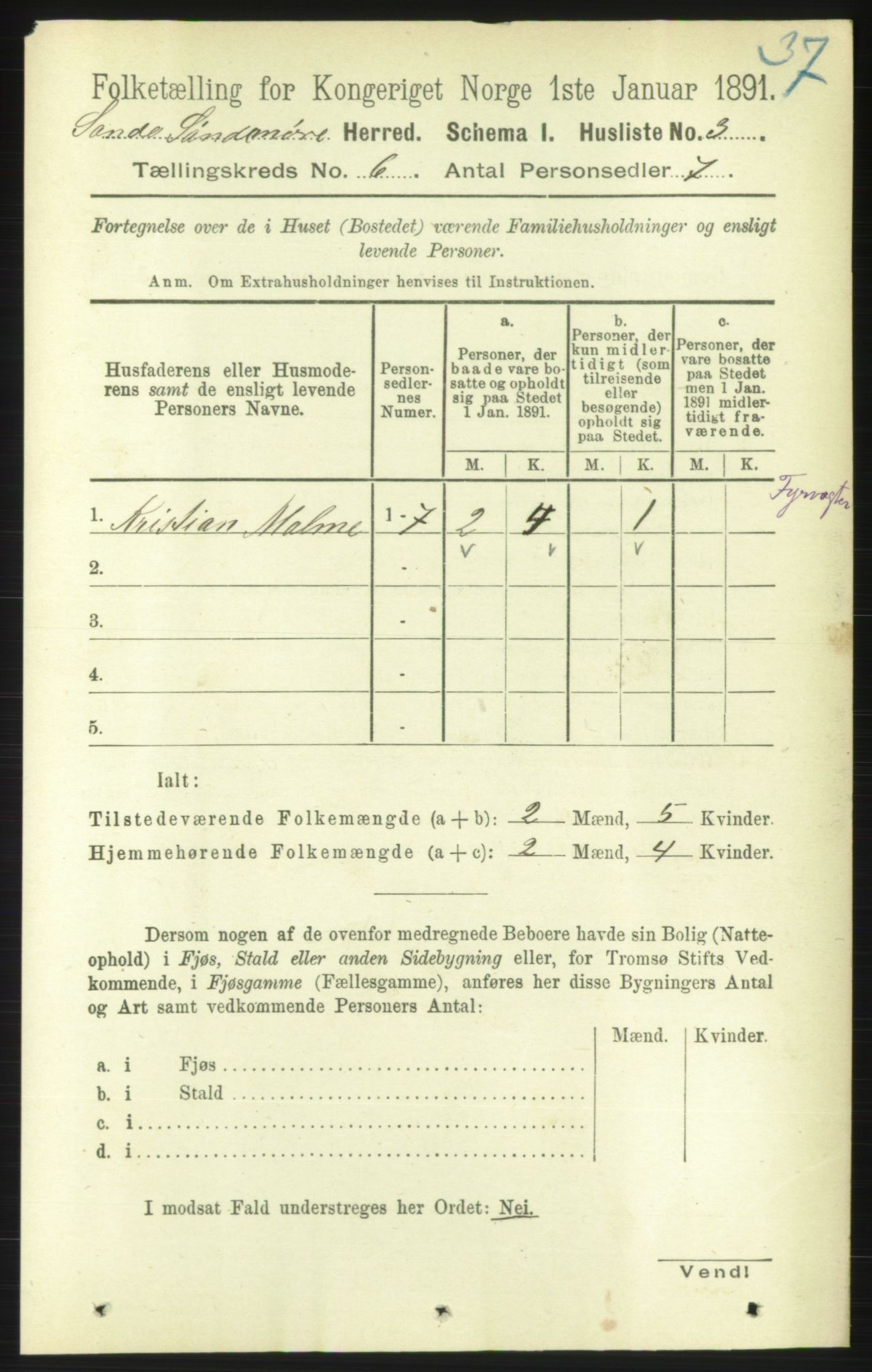 RA, 1891 census for 1514 Sande, 1891, p. 993