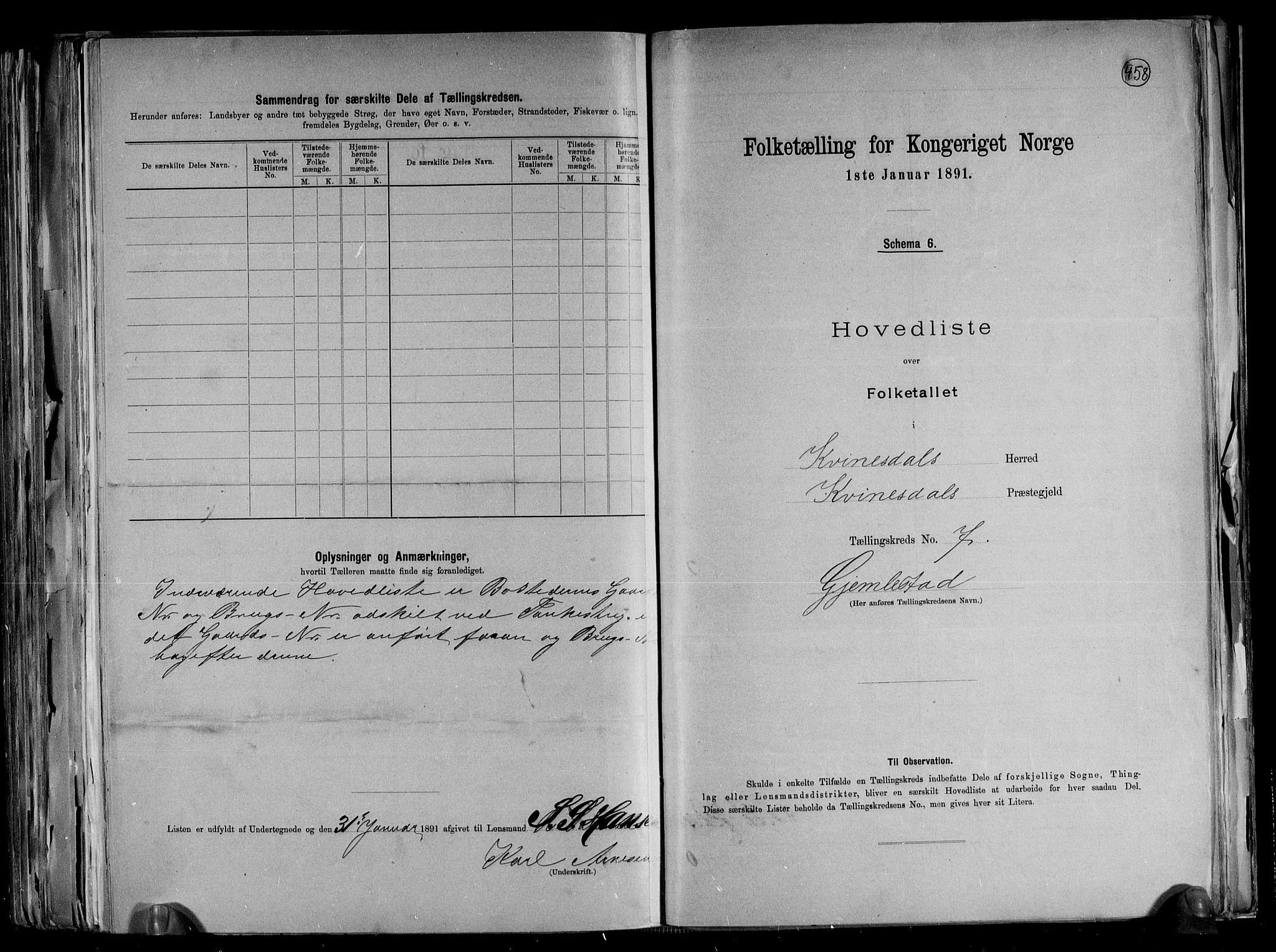 RA, 1891 census for 1037 Kvinesdal, 1891, p. 20