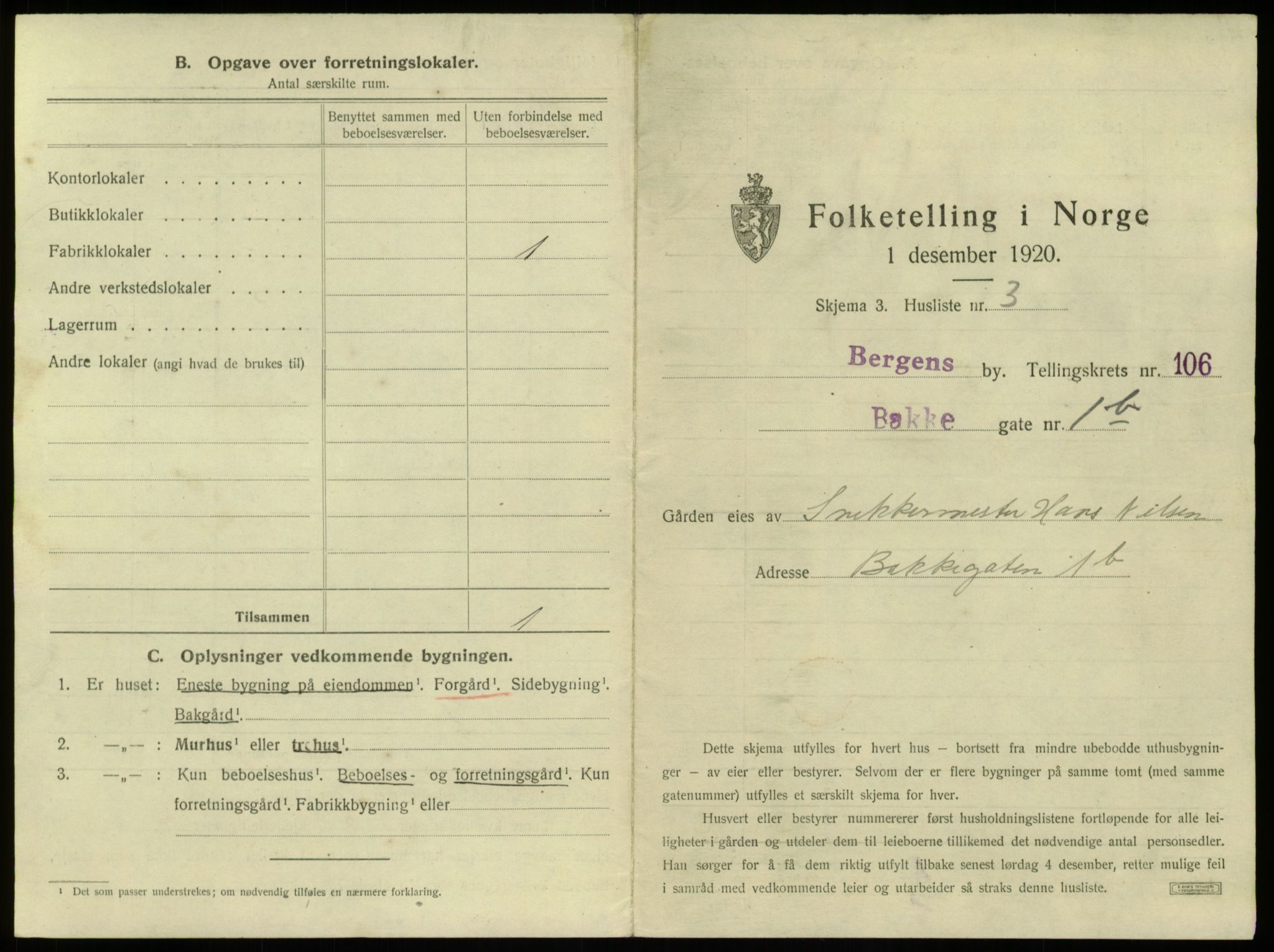 SAB, 1920 census for Bergen, 1920, p. 9753