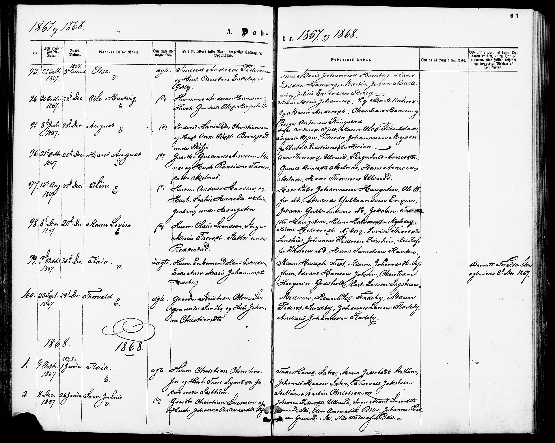 Enebakk prestekontor Kirkebøker, SAO/A-10171c/F/Fa/L0011: Parish register (official) no. I 11, 1862-1882, p. 61
