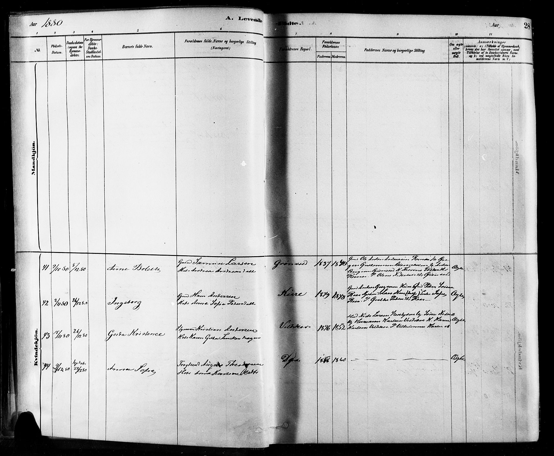 Rygge prestekontor Kirkebøker, SAO/A-10084b/F/Fa/L0007: Parish register (official) no. 7, 1878-1904, p. 28