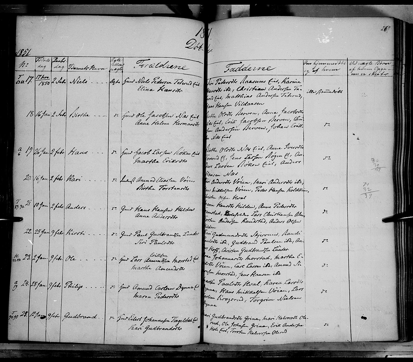 Gran prestekontor, AV/SAH-PREST-112/H/Ha/Haa/L0011: Parish register (official) no. 11, 1842-1856, p. 266-267