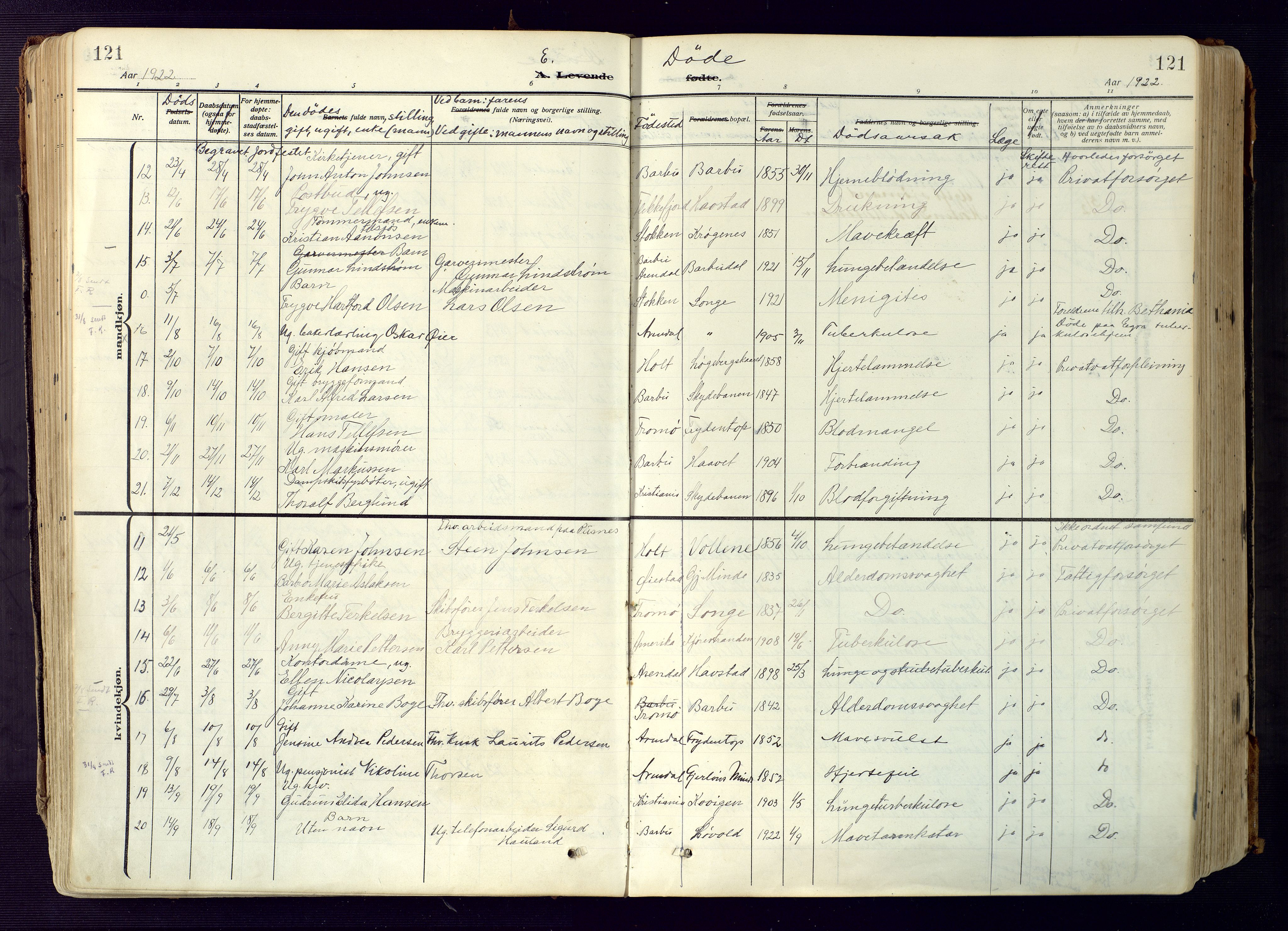 Barbu sokneprestkontor, AV/SAK-1111-0003/F/Fa/L0006: Parish register (official) no. A 6, 1910-1929, p. 121