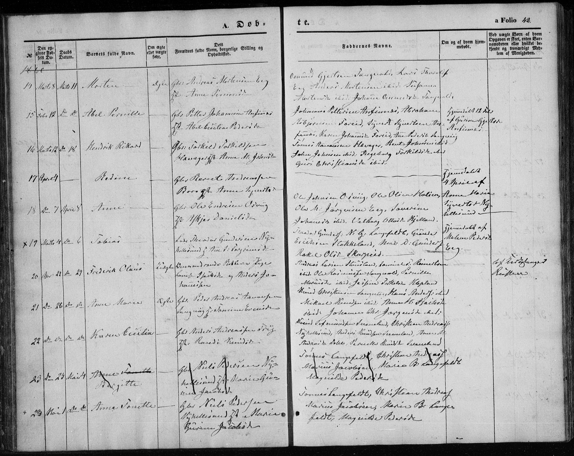 Søgne sokneprestkontor, AV/SAK-1111-0037/F/Fa/Fab/L0010: Parish register (official) no. A 10, 1853-1869, p. 42