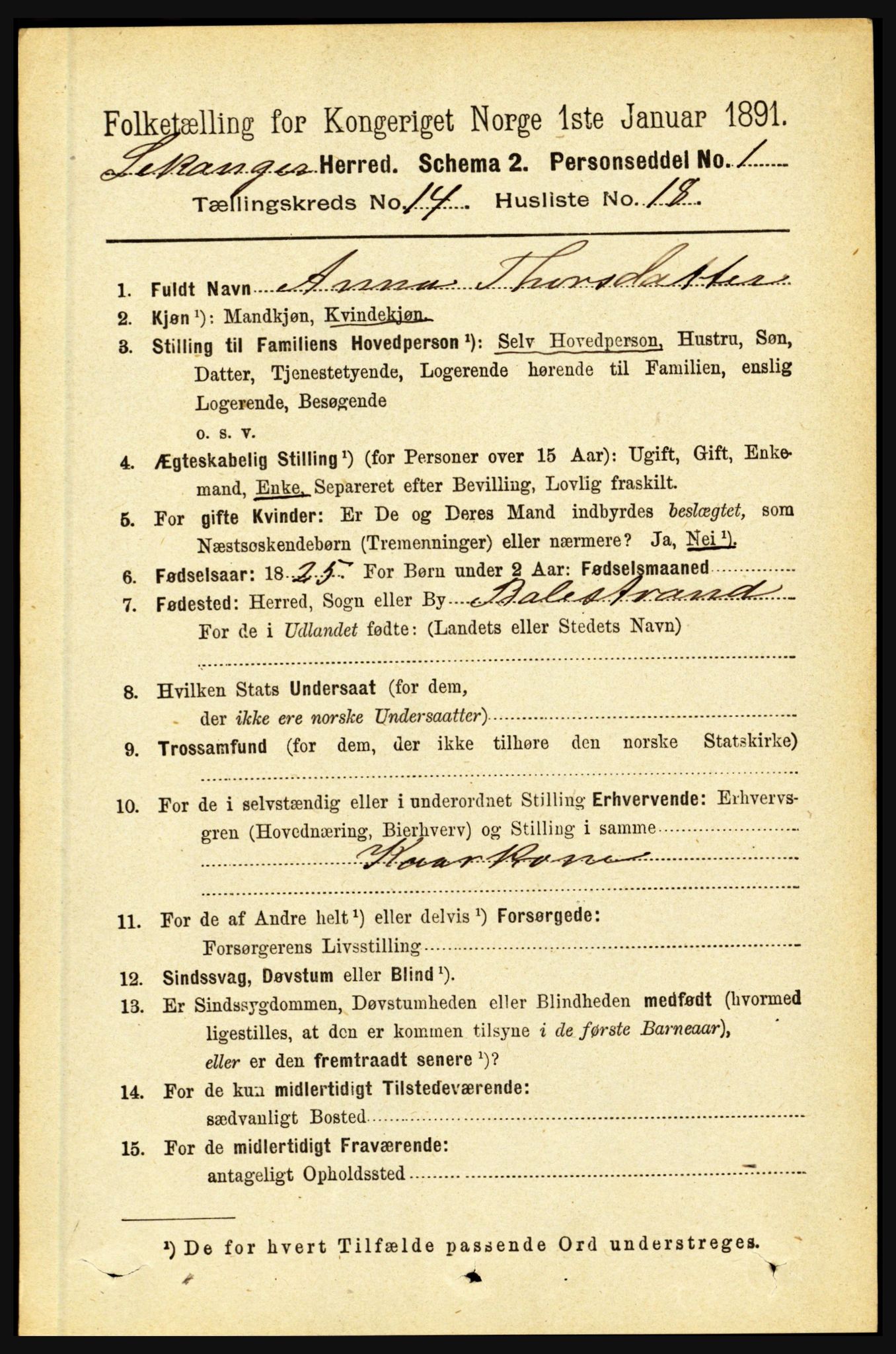 RA, 1891 census for 1419 Leikanger, 1891, p. 2810