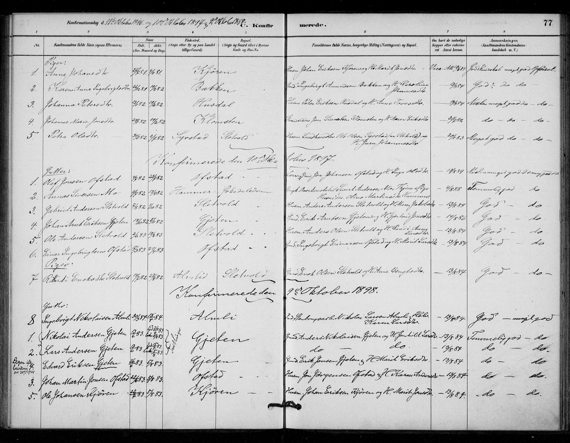 Ministerialprotokoller, klokkerbøker og fødselsregistre - Sør-Trøndelag, AV/SAT-A-1456/670/L0836: Parish register (official) no. 670A01, 1879-1904, p. 77