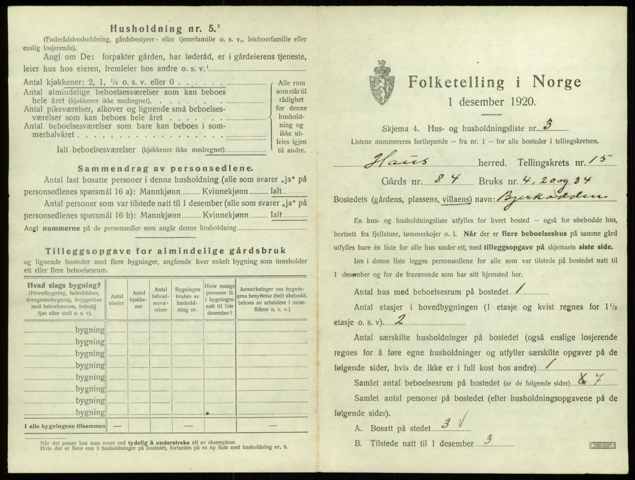 SAB, 1920 census for Haus, 1920, p. 1187