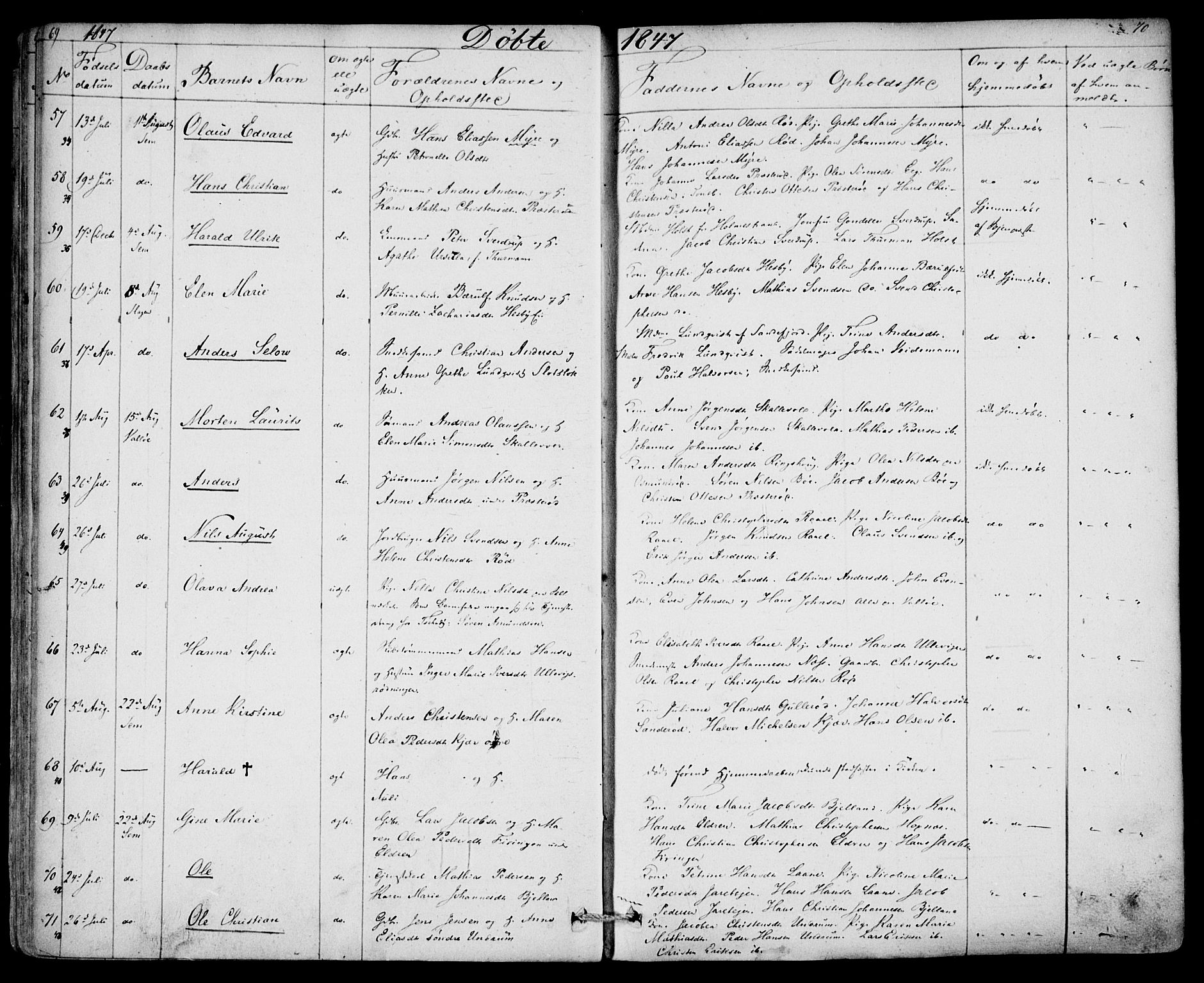 Sem kirkebøker, SAKO/A-5/F/Fa/L0006: Parish register (official) no. I 6, 1843-1855, p. 69-70