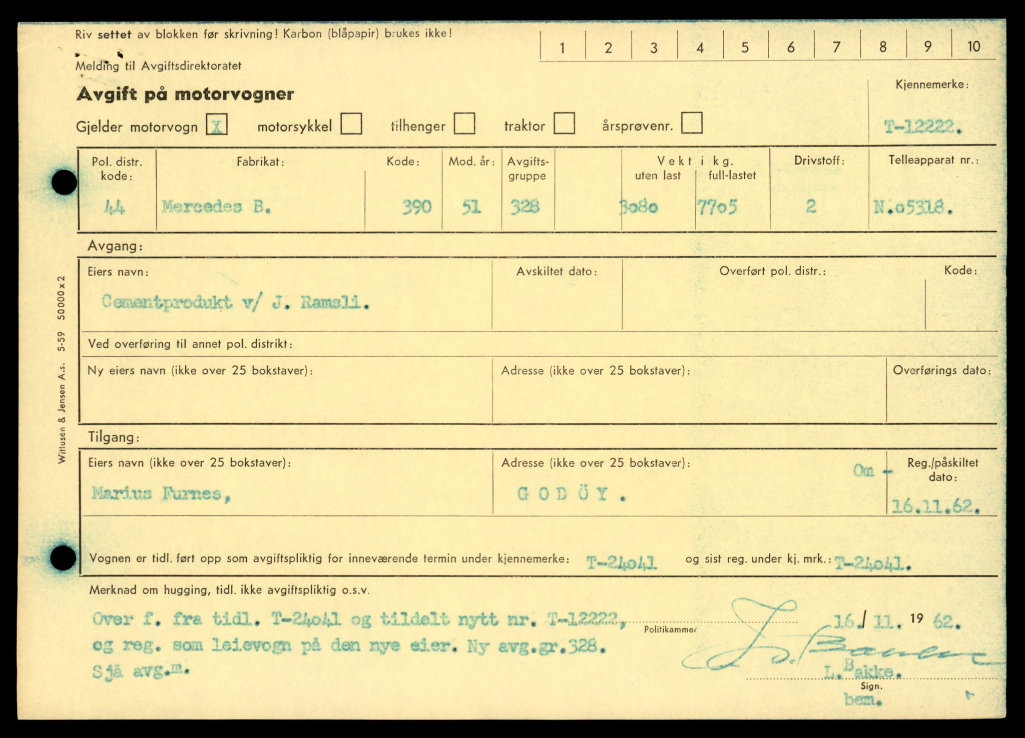 Møre og Romsdal vegkontor - Ålesund trafikkstasjon, AV/SAT-A-4099/F/Fe/L0033: Registreringskort for kjøretøy T 12151 - T 12474, 1927-1998, p. 1855