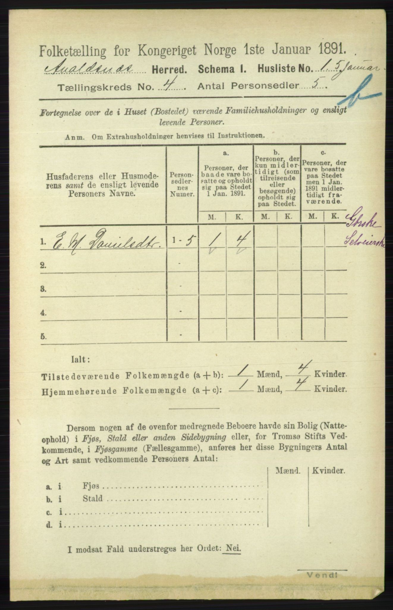 RA, 1891 census for 1147 Avaldsnes, 1891, p. 2786