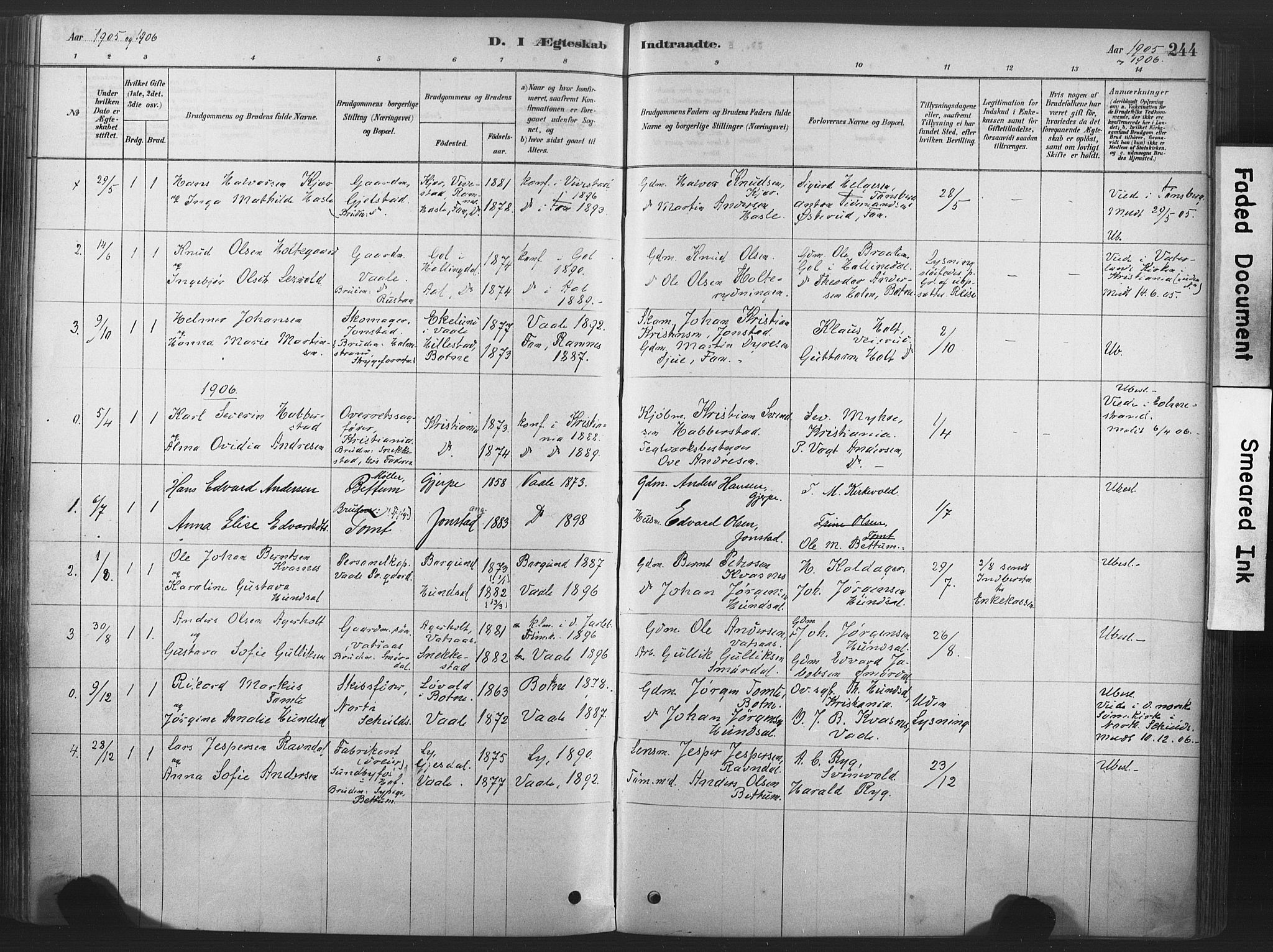 Våle kirkebøker, SAKO/A-334/F/Fa/L0011: Parish register (official) no. I 11, 1878-1906, p. 244