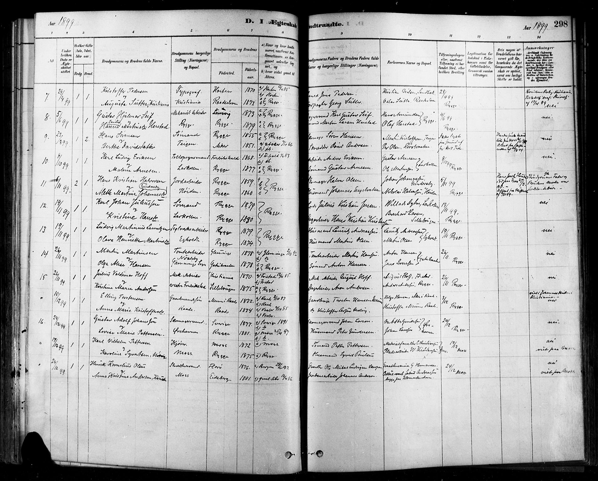 Rygge prestekontor Kirkebøker, AV/SAO-A-10084b/F/Fa/L0007: Parish register (official) no. 7, 1878-1904, p. 298