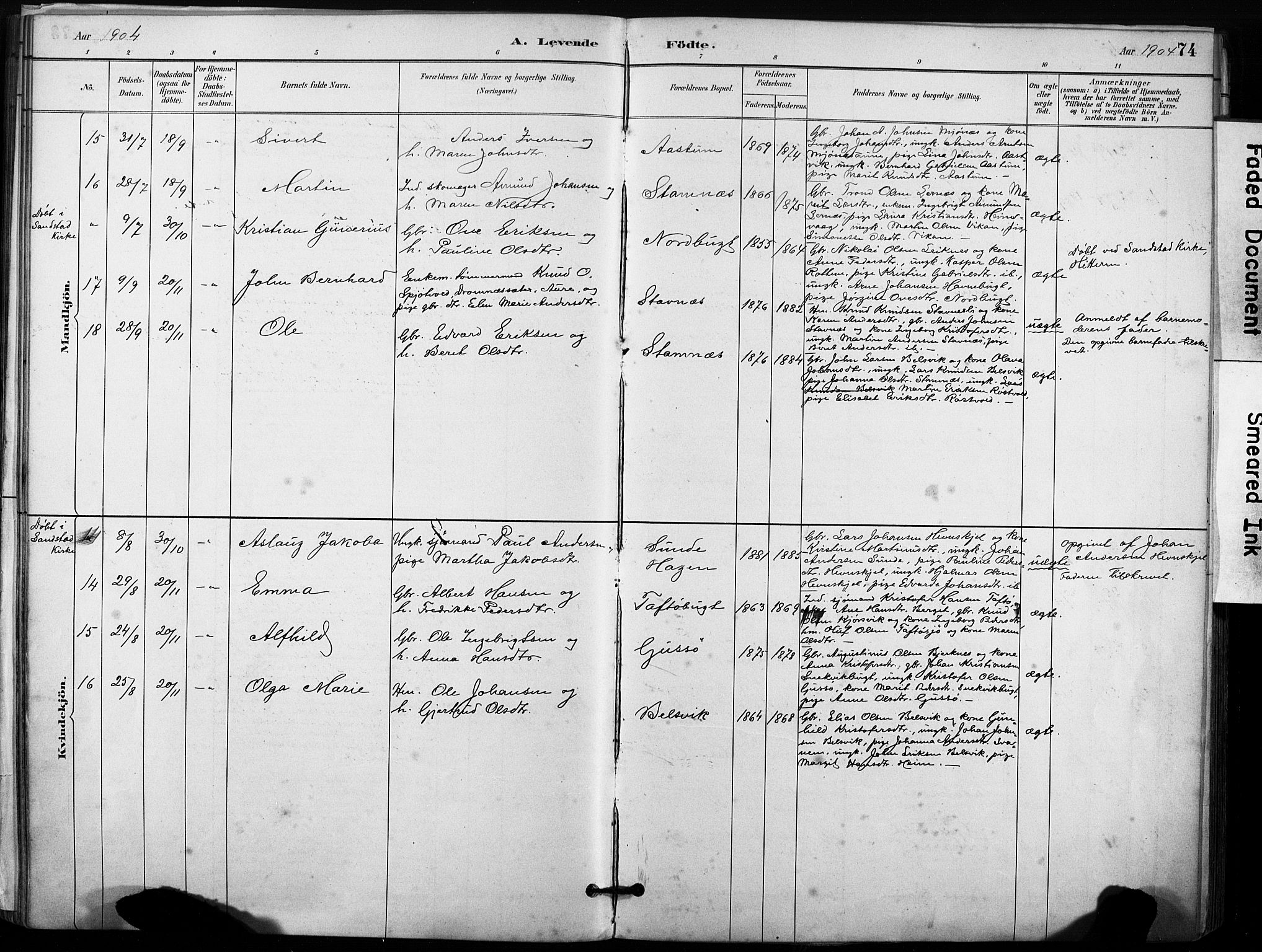 Ministerialprotokoller, klokkerbøker og fødselsregistre - Sør-Trøndelag, SAT/A-1456/633/L0518: Parish register (official) no. 633A01, 1884-1906, p. 74