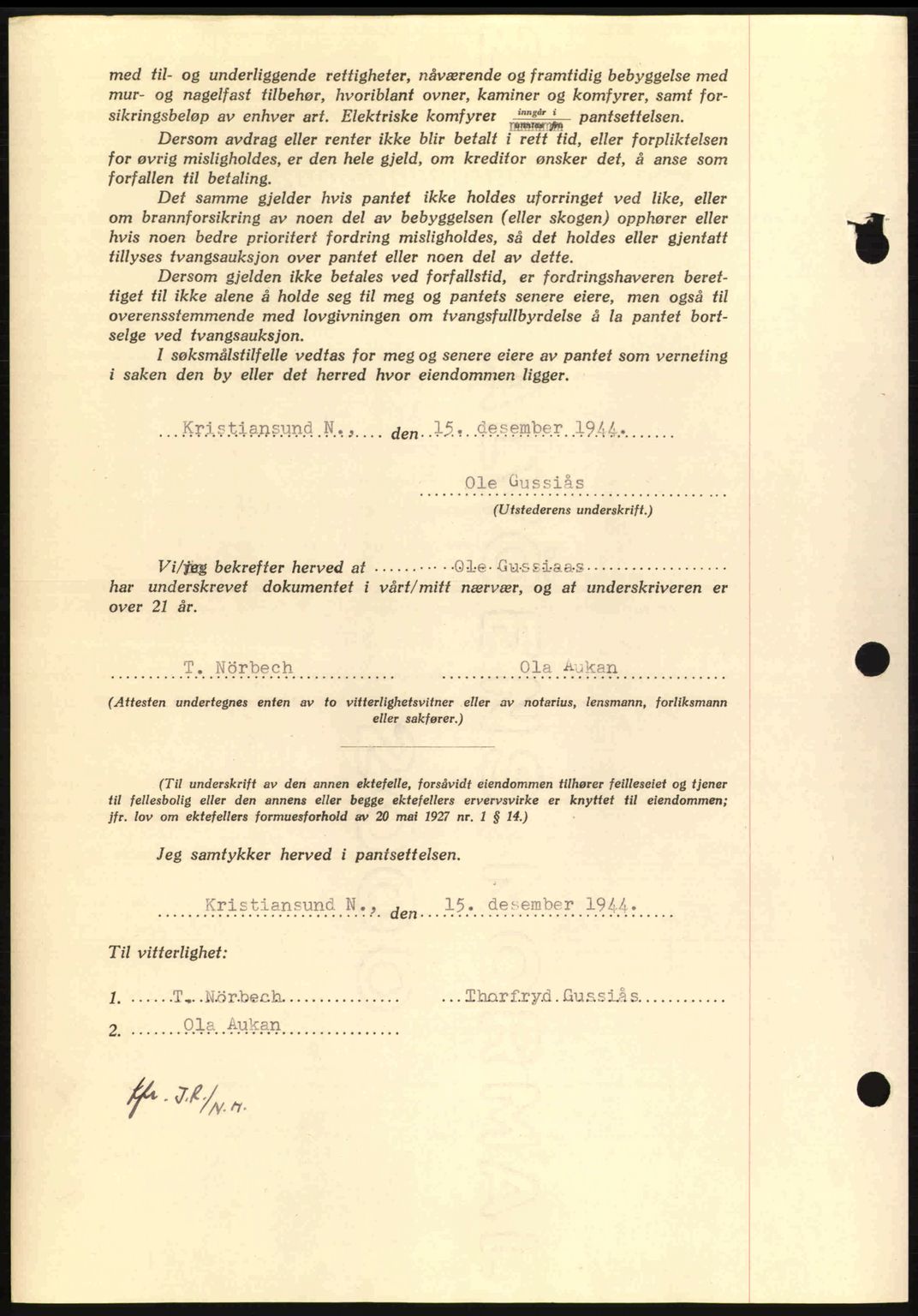 Nordmøre sorenskriveri, AV/SAT-A-4132/1/2/2Ca: Mortgage book no. B92, 1944-1945, Diary no: : 2218/1944