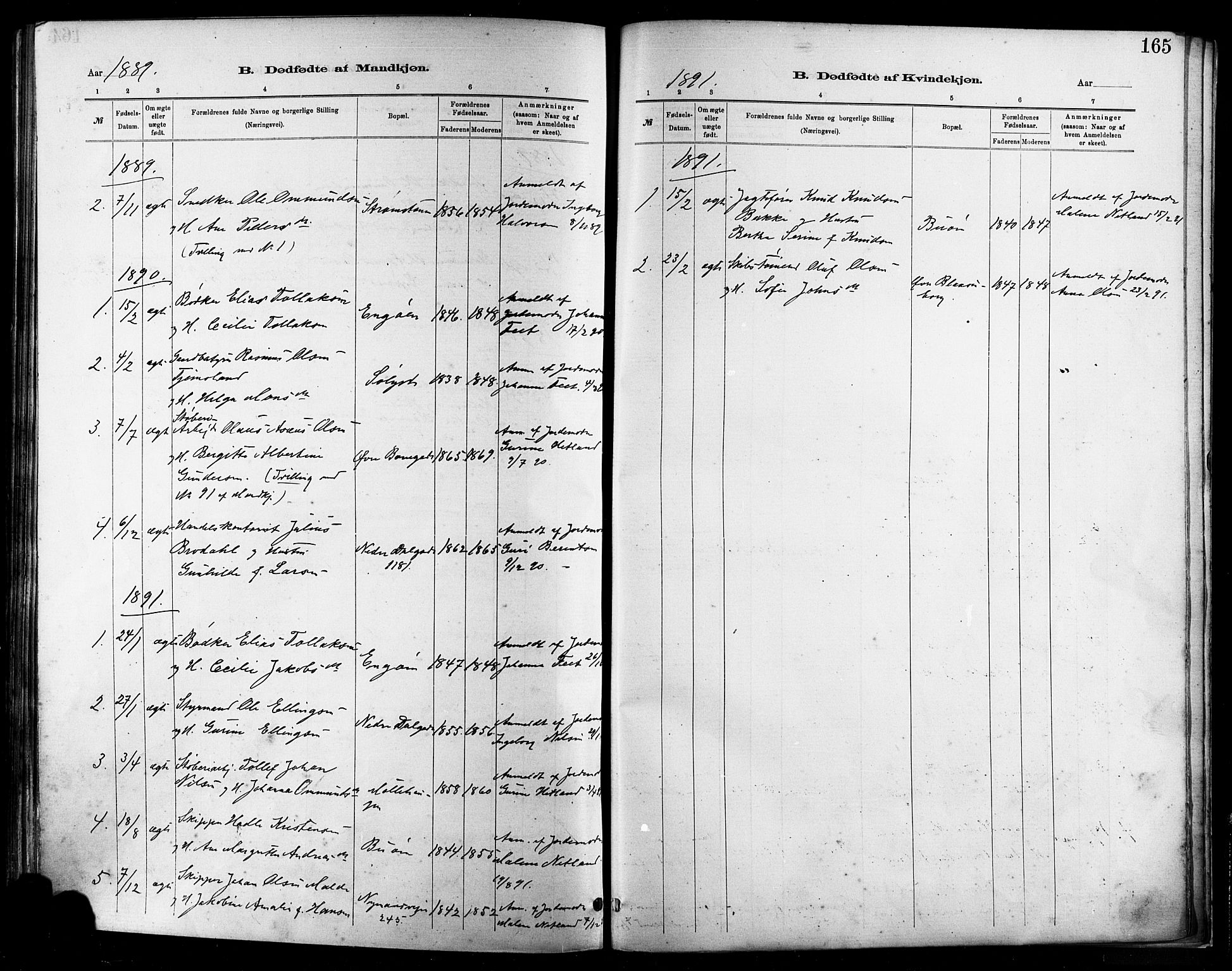 St. Johannes sokneprestkontor, SAST/A-101814/001/30/30BA/L0001: Parish register (official) no. A 1, 1885-1891, p. 165