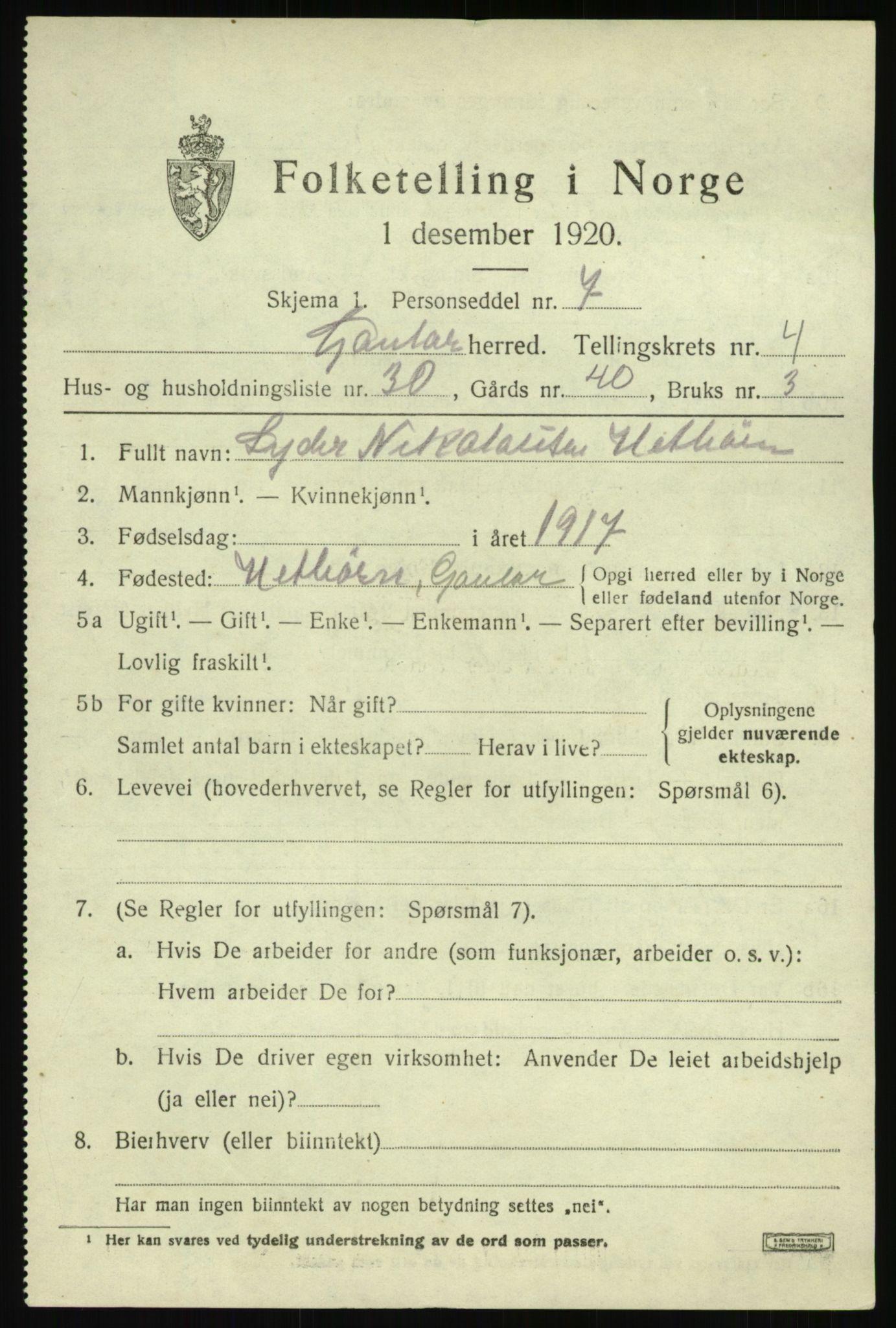 SAB, 1920 census for Gaular, 1920, p. 2514