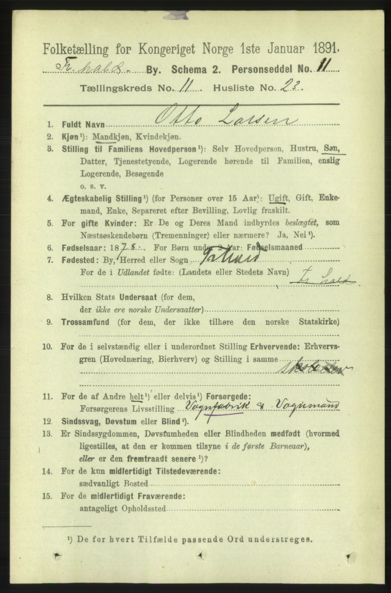 RA, 1891 census for 0101 Fredrikshald, 1891, p. 7932