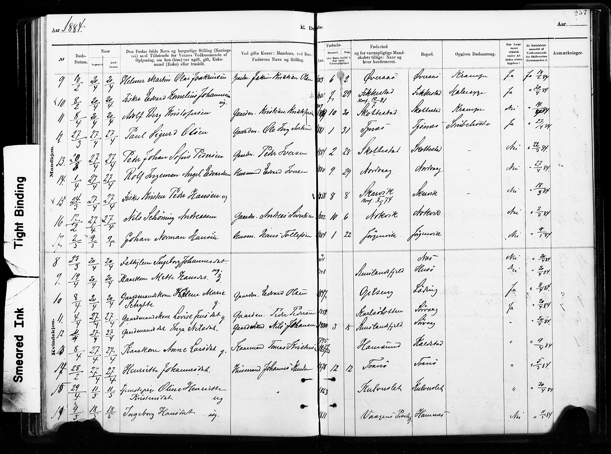 Ministerialprotokoller, klokkerbøker og fødselsregistre - Nordland, AV/SAT-A-1459/859/L0846: Parish register (official) no. 859A06, 1878-1889, p. 257