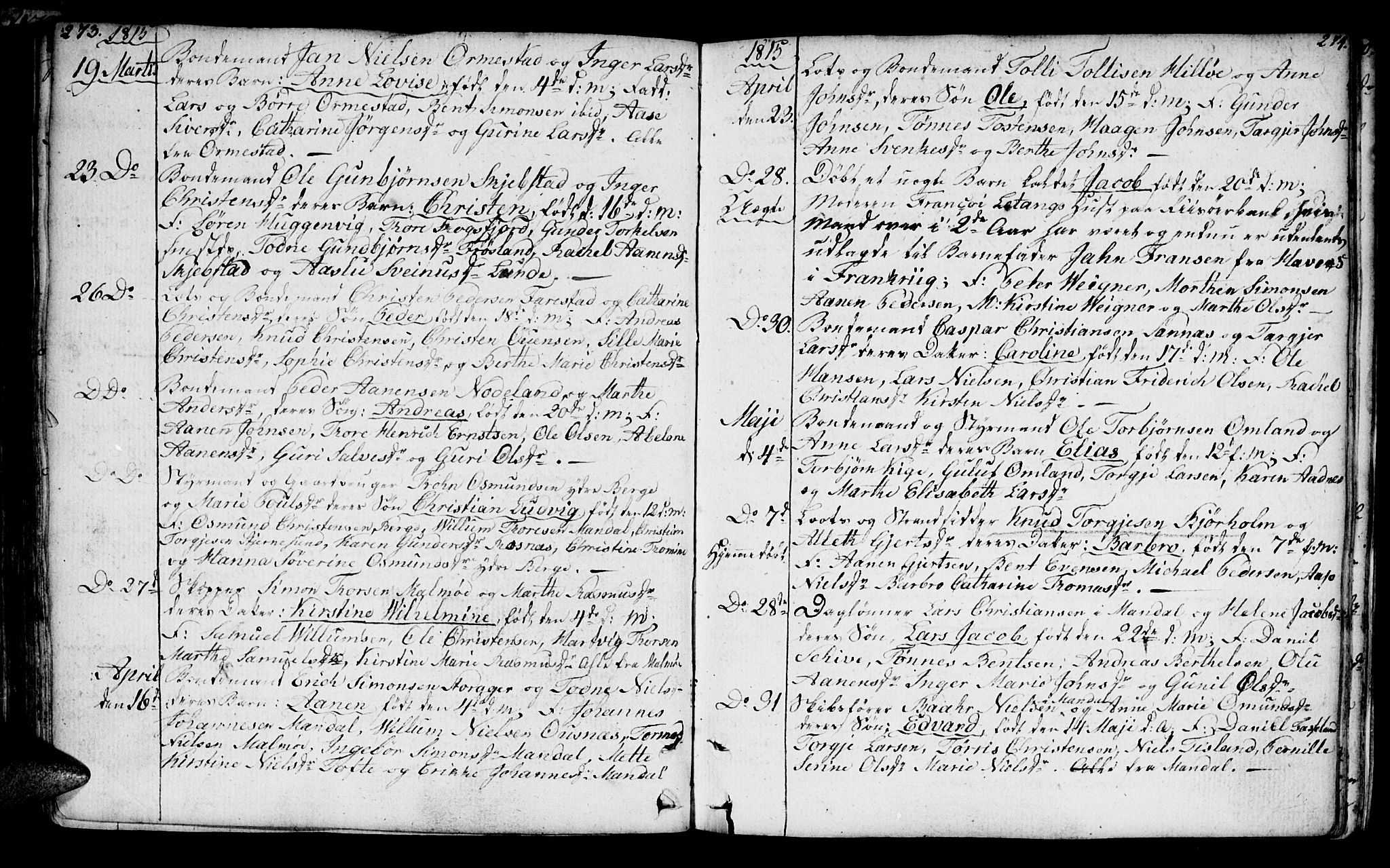 Mandal sokneprestkontor, AV/SAK-1111-0030/F/Fa/Faa/L0008: Parish register (official) no. A 8, 1794-1817, p. 273-274