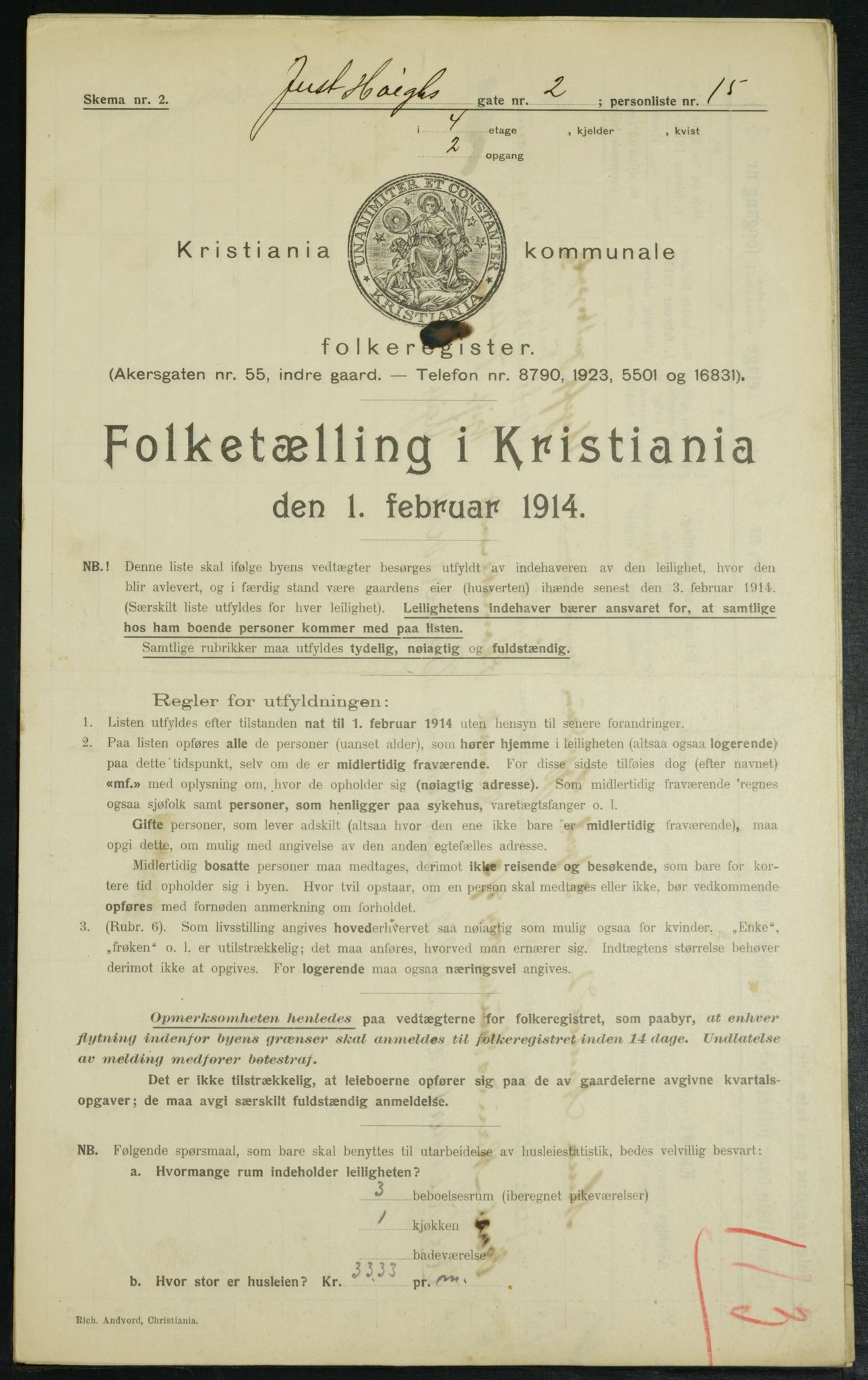 OBA, Municipal Census 1914 for Kristiania, 1914, p. 47599