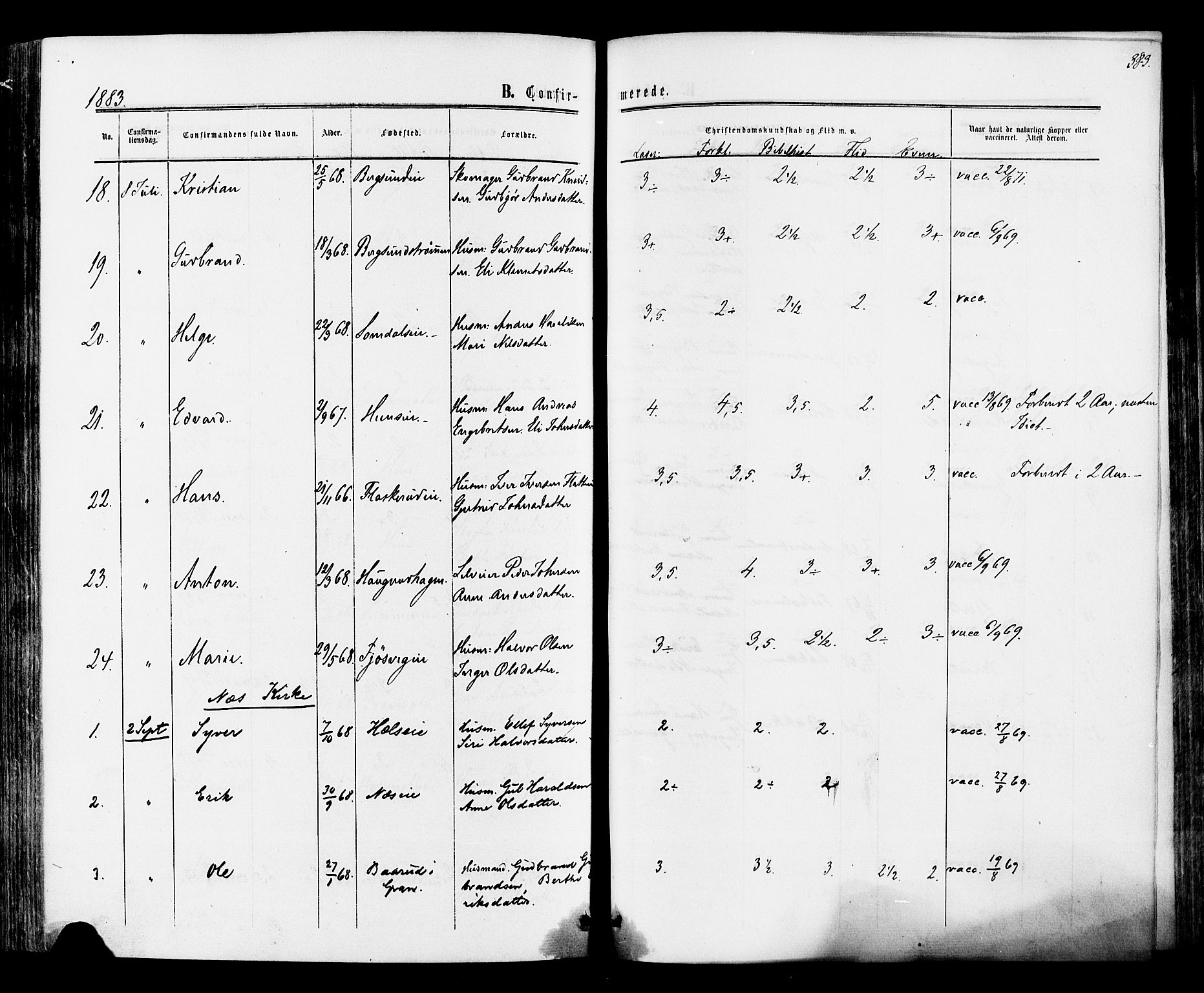 Ådal kirkebøker, AV/SAKO-A-248/F/Fa/L0001: Parish register (official) no. I 1, 1857-1883, p. 383