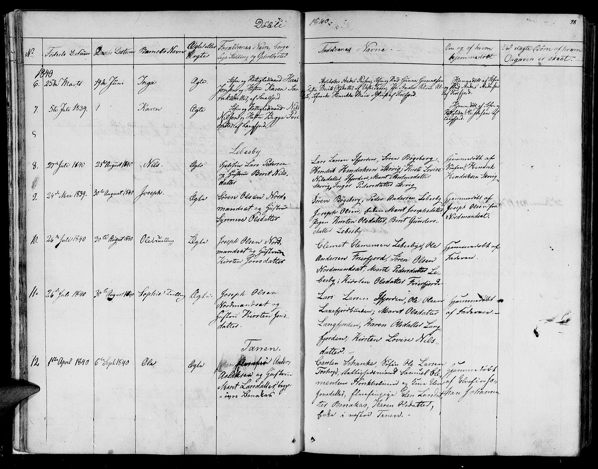 Lebesby sokneprestkontor, SATØ/S-1353/H/Ha/L0003kirke: Parish register (official) no. 3, 1833-1852, p. 28