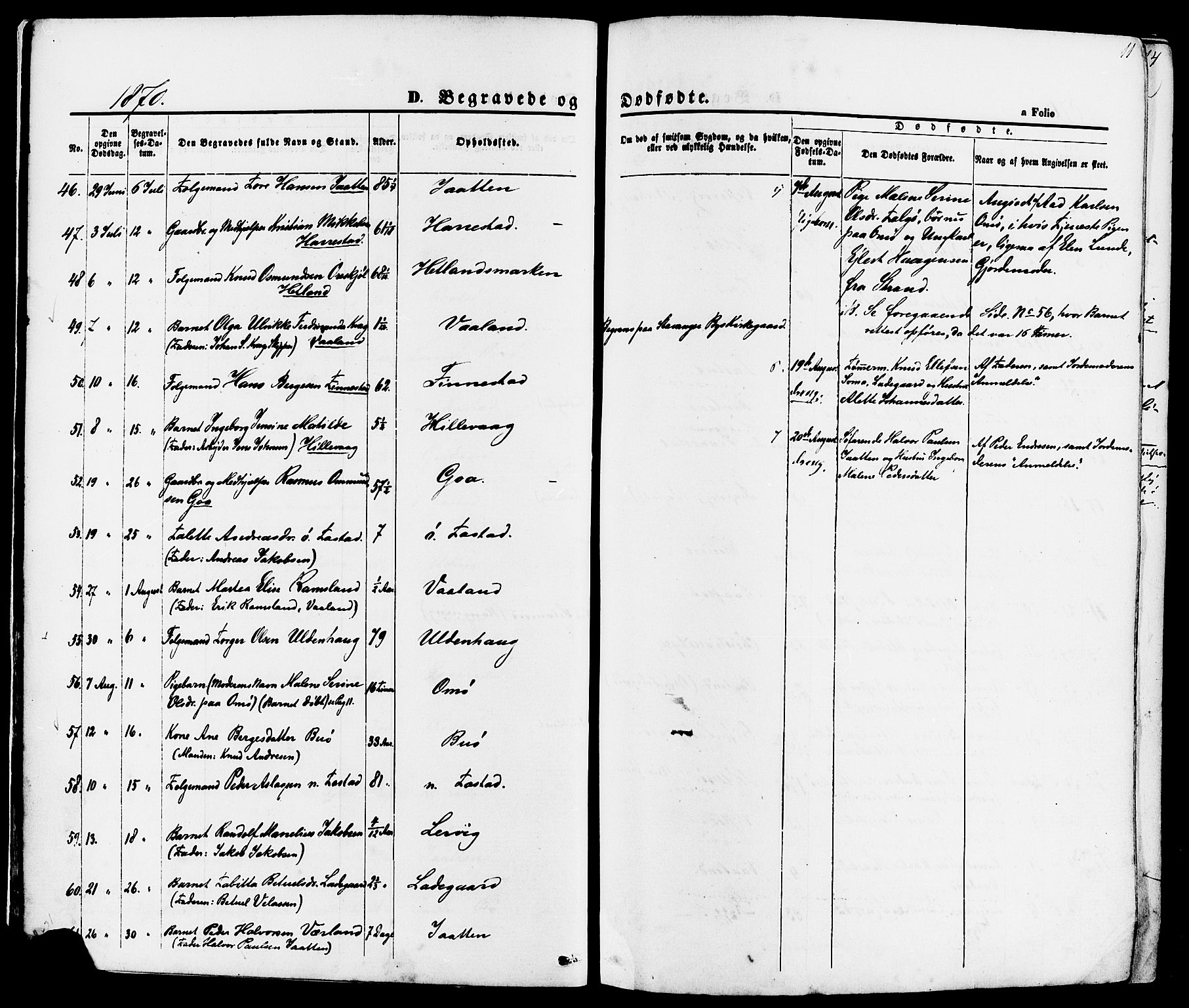 Hetland sokneprestkontor, AV/SAST-A-101826/30/30BA/L0006: Parish register (official) no. A 6, 1869-1884, p. 11