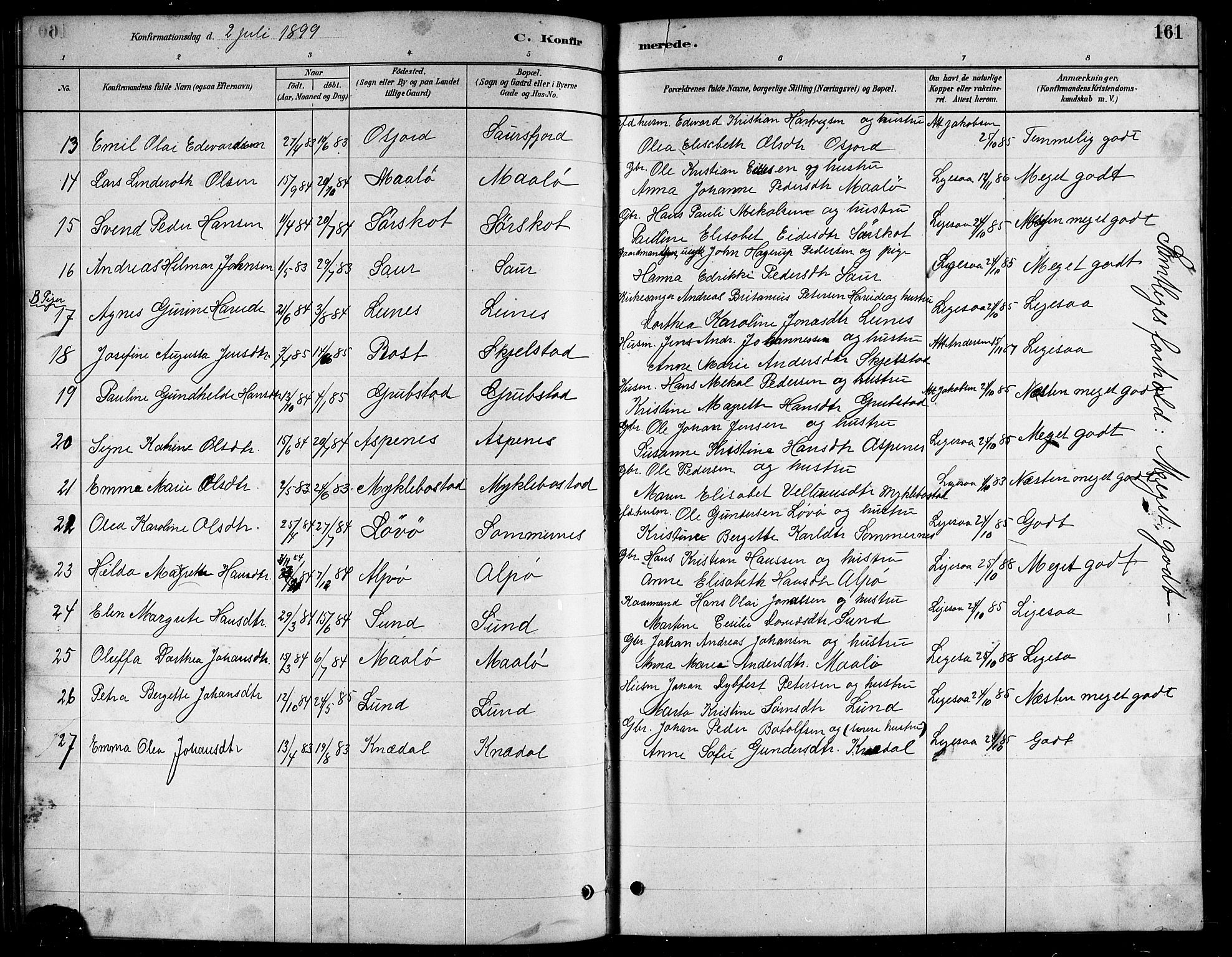 Ministerialprotokoller, klokkerbøker og fødselsregistre - Nordland, AV/SAT-A-1459/857/L0828: Parish register (copy) no. 857C03, 1879-1908, p. 161