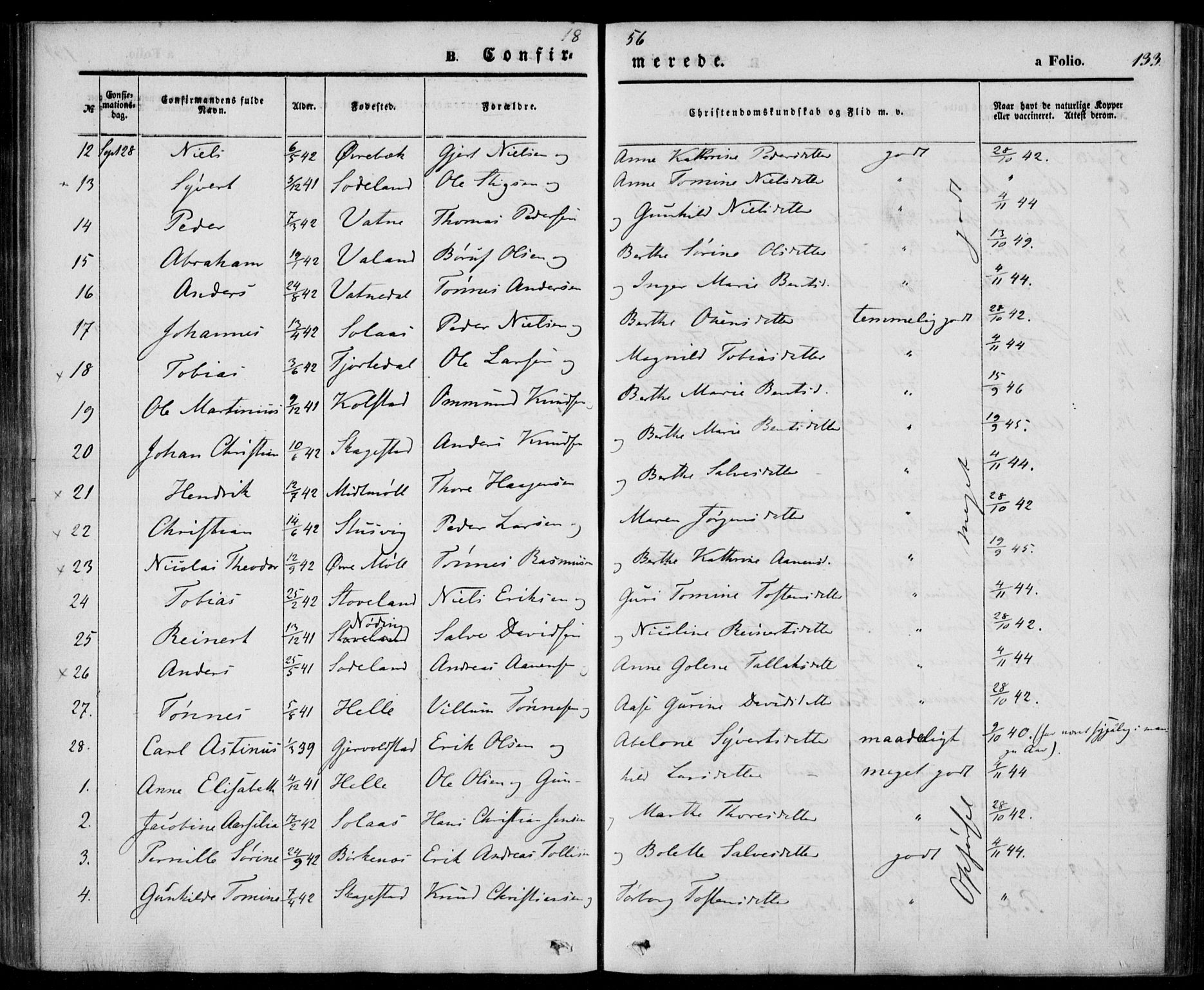 Holum sokneprestkontor, AV/SAK-1111-0022/F/Fa/Faa/L0005: Parish register (official) no. A 5, 1850-1864, p. 133