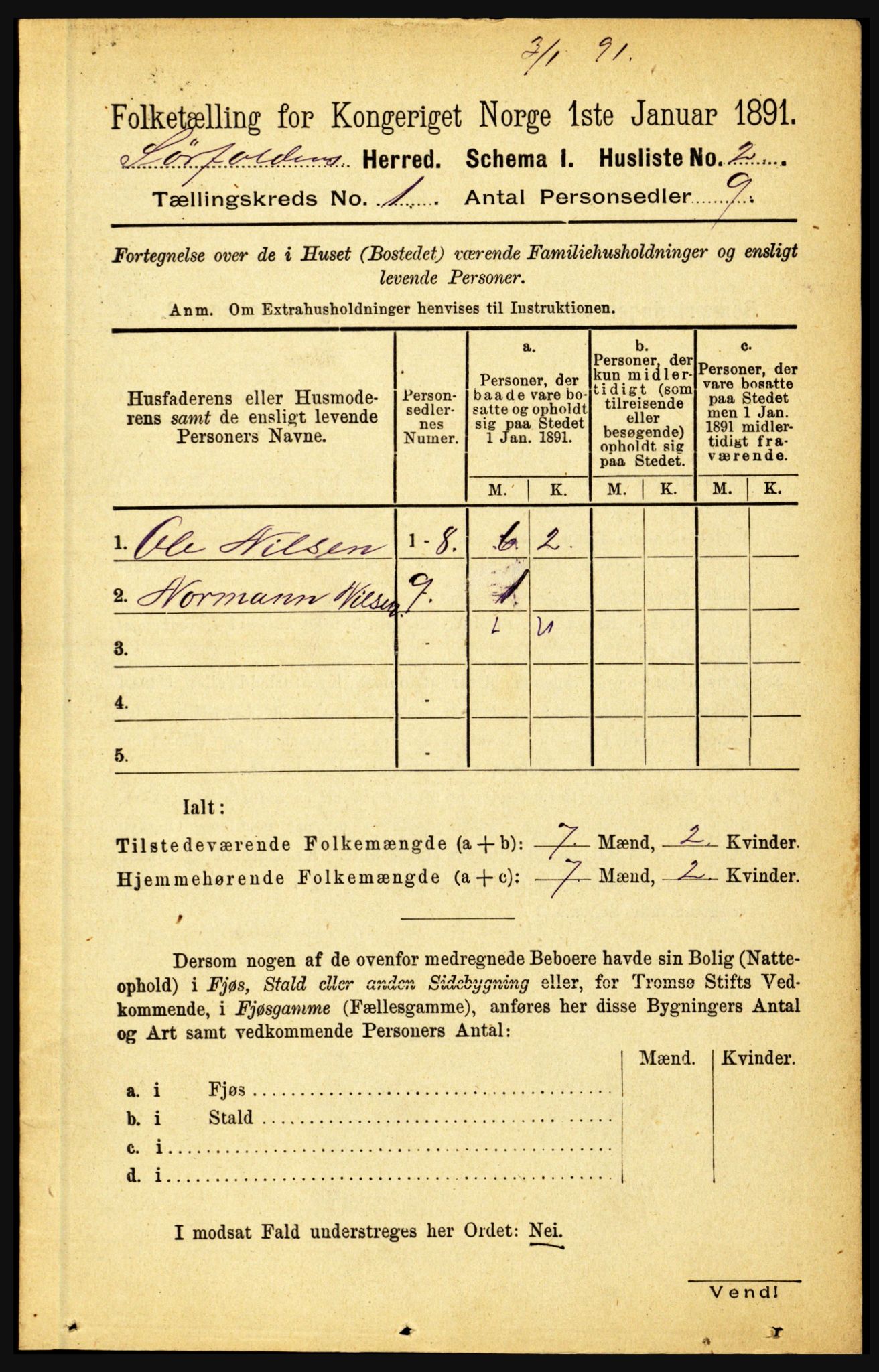 RA, 1891 census for 1845 Sørfold, 1891, p. 27